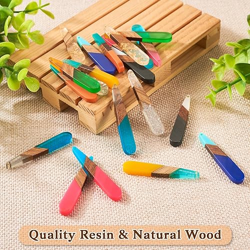 Miniatura 3 de Beadthoven Dijes de Madera de Resina, Dijes para Hacer Aretes de Bricolaje, Colgantes de Madera de Resina Geométricos, Piezas Bohemias para Aretes