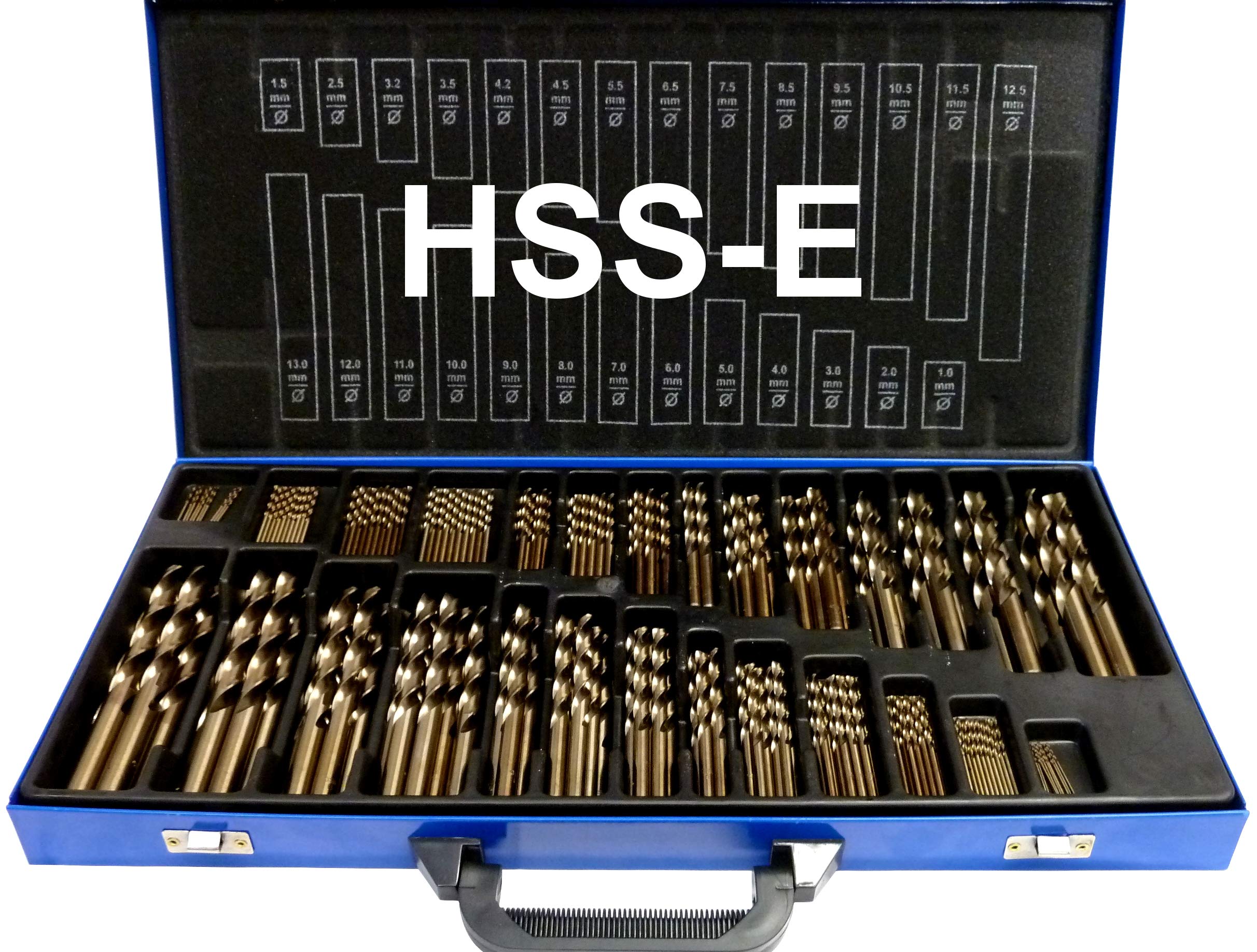 Edelstahlbohrer-Set 230-tlg. 1-13 mm - HSS-E Co5 M35 Spiralbohrer - für Edelstahl, V2A/V4A - 135° Kreuzanschliff DIN 1412C - selbstzentrierend & präzisionsgeschliffen - Premiumqualität - PeTools