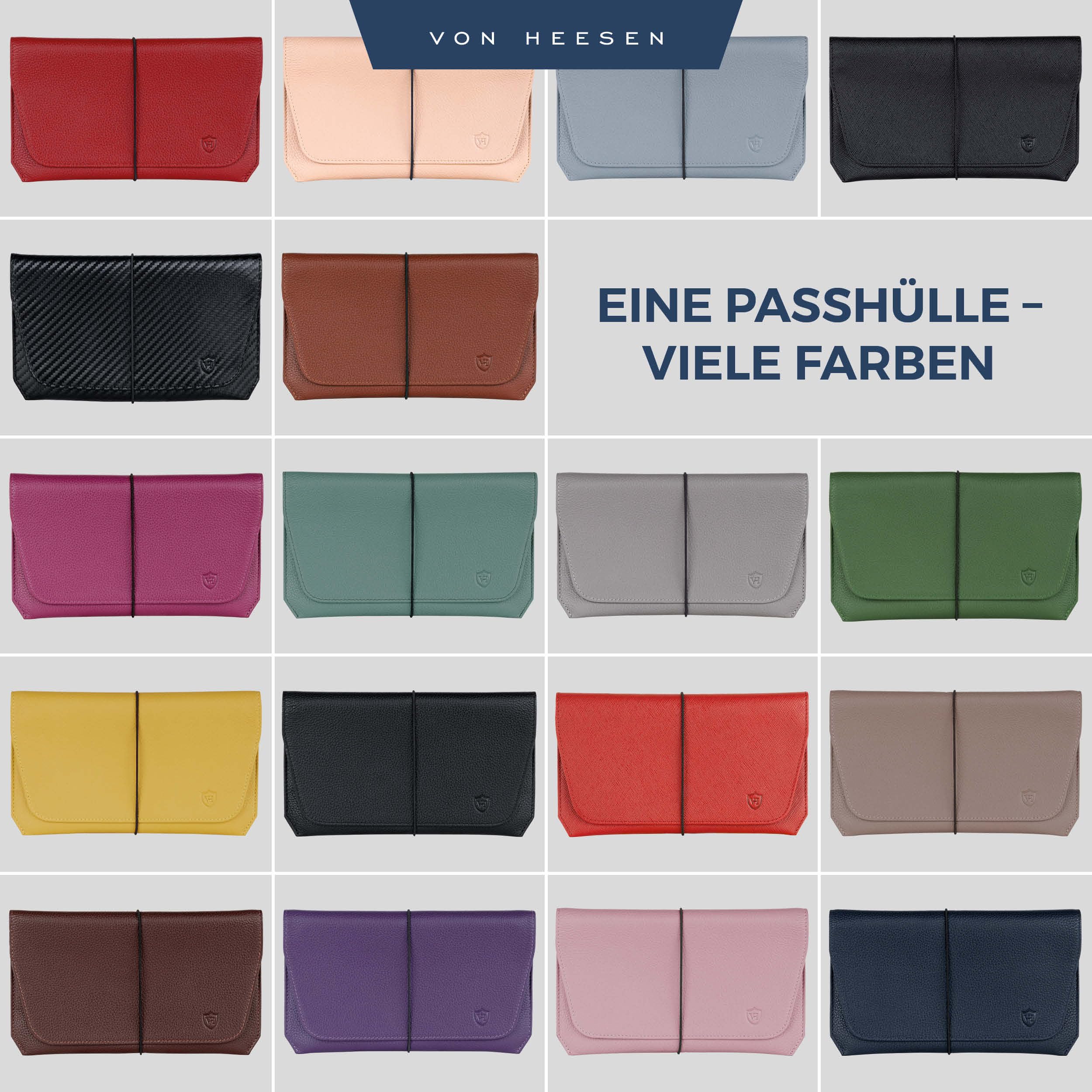 VON HEESEN Leder Reisepasshülle mit RFID-Schutz - Passport-Hülle aus echtem Leder - Reisepass-Organizer für stilbewusste Damen & Herren in Saffiano Schwarz