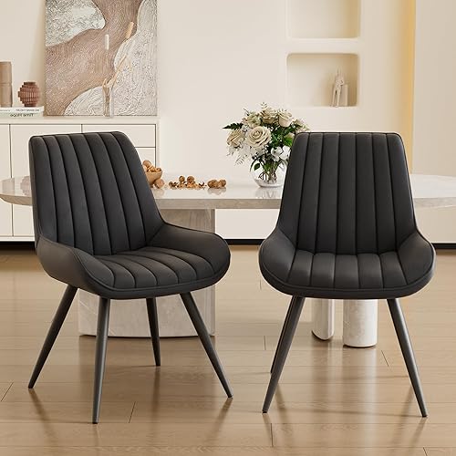 Miniatura 11 de Juego de 6 sillas de comedor Daluvenix, sillas de cocina de mediados de siglo modernas con cojín suave, sillas tapizadas cómodas de tela para Blanco