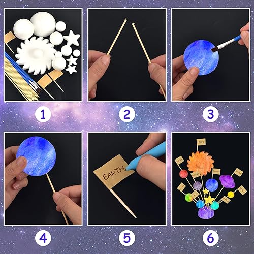 Miniatura 3 de Kit de 100 bolas de espuma modelo de sistema solar, incluye bolas de poliestireno de tamaño mixto, bandera de palillo de dientes, palos de bambú,