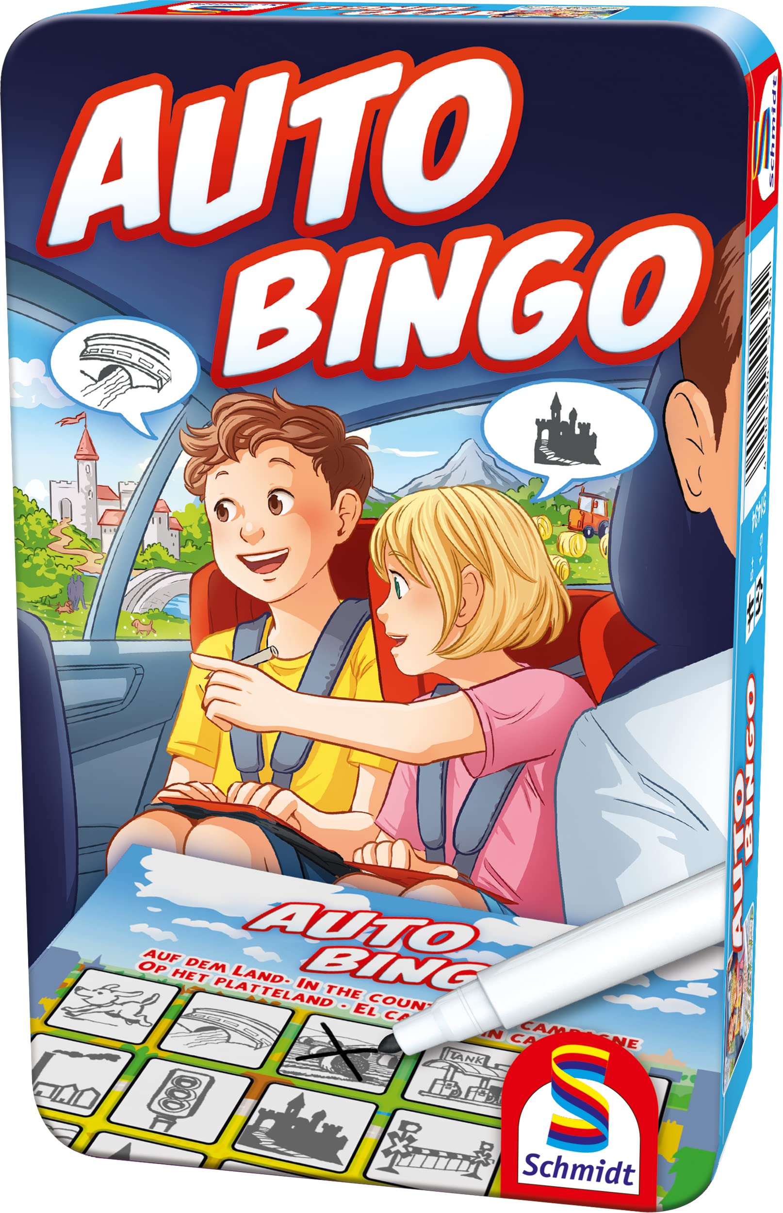Schmidt Spiele 51434 Auto-Bingo, Bring Mich mit Spiel in der Metalldose, bunt