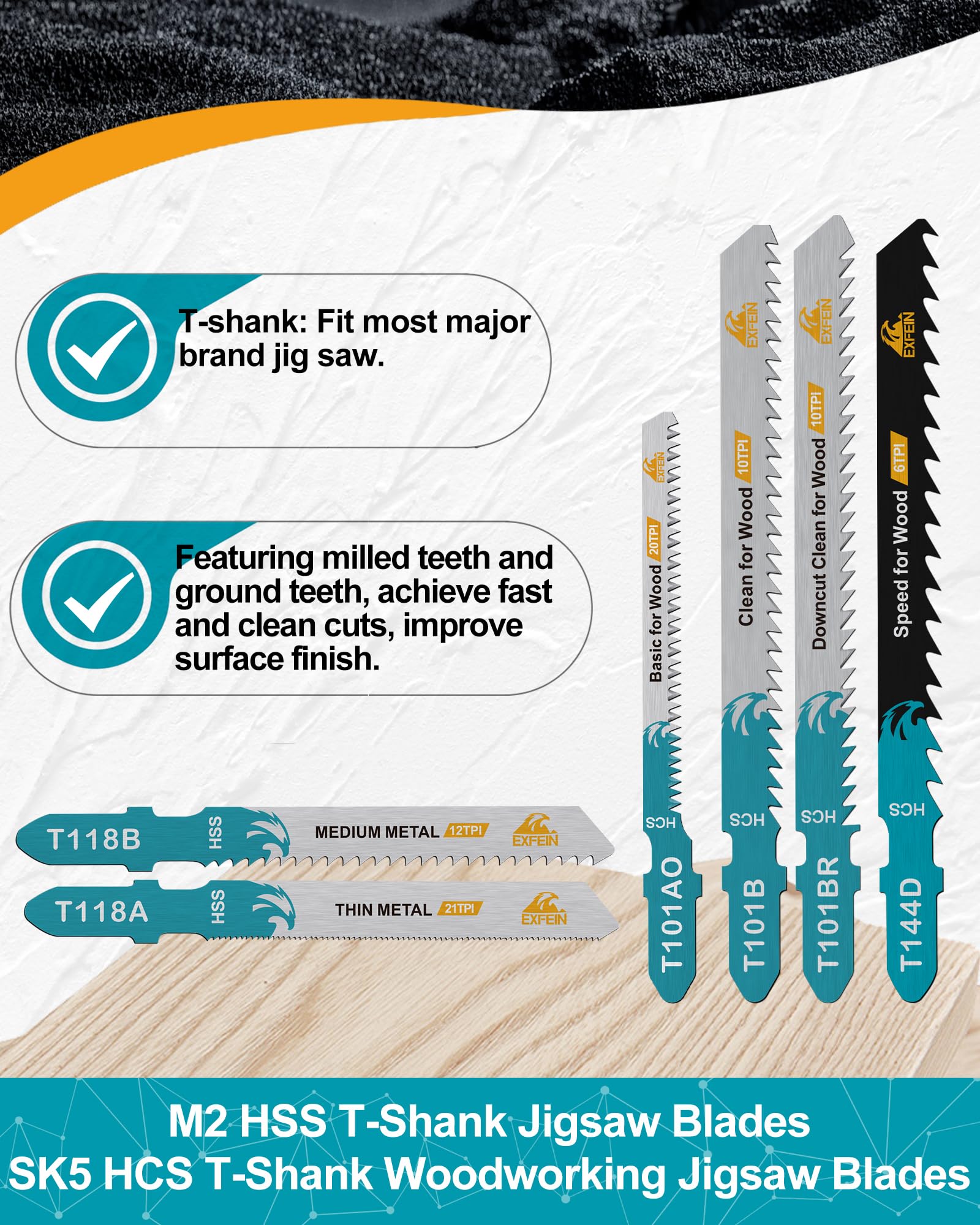 EXFEIN 50-piece Jigsaw Blades for Metal and Softwood Plywood T-Shank Jig Saw Blades for Professional Accessory Jigsaw (T118A,T118B,T101AO,T101B,T101BR,T144D) - Image 3