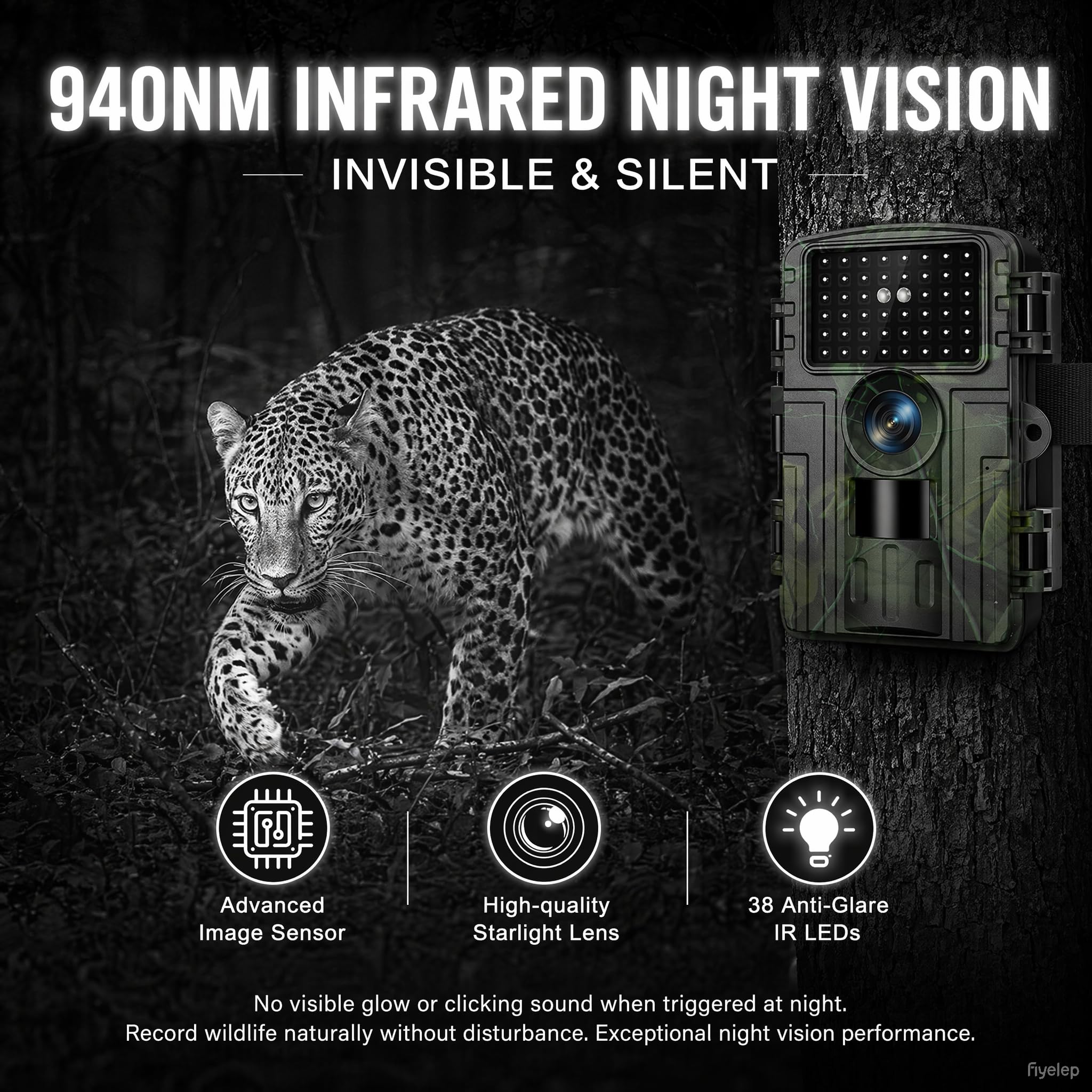 Caméra de Chasse 4K 48MP Infrarouge 940nm Invisible IP66 Étanche 0,1s | 32 Go inclus, détection PIR 20m 130°, -20°C à 60°C, veille 3-6 mois, pour faune sauvage et sécurité extérieure