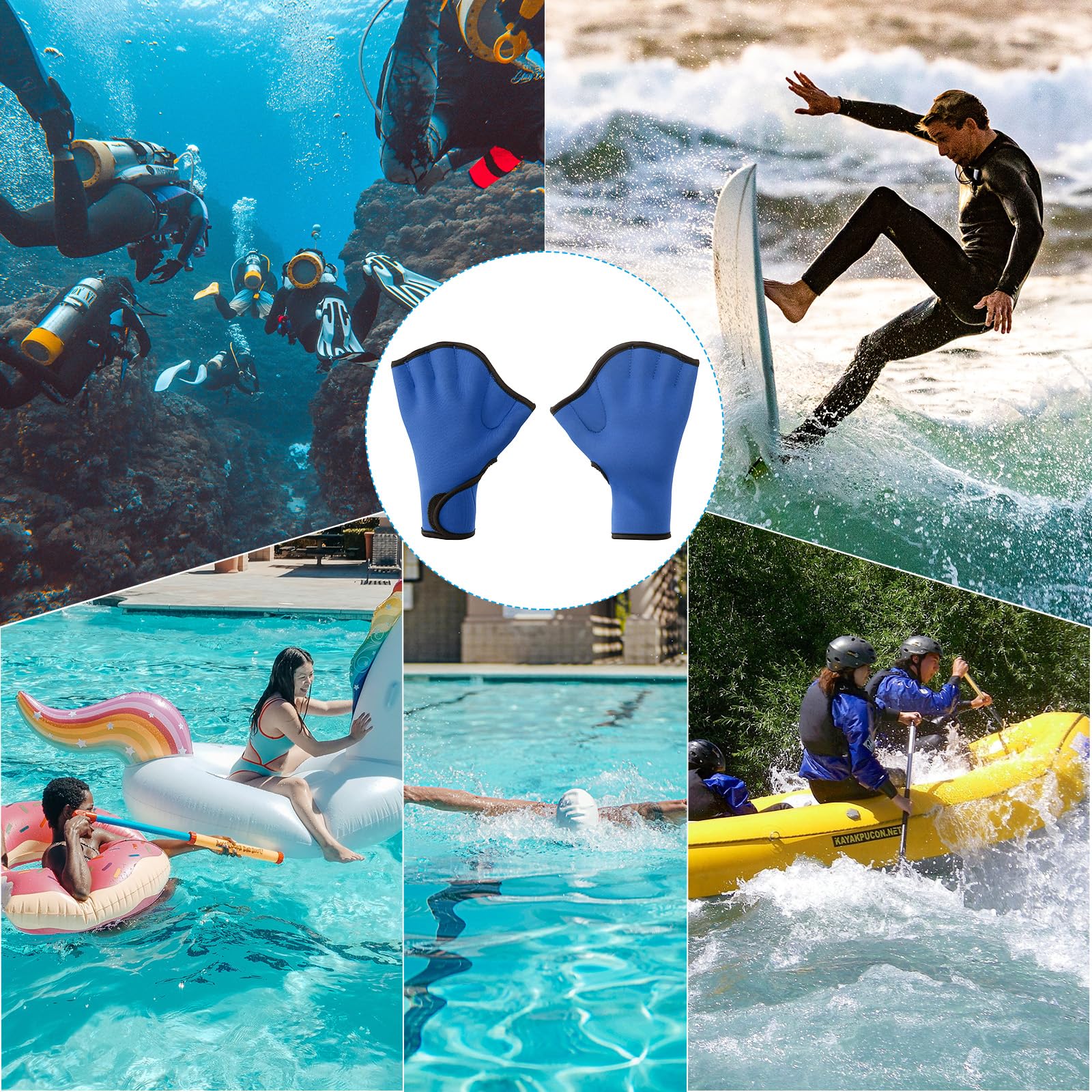 PATIKIL Schwimmhandschuhe, 2 Paar Gepolsterte Schwimmhandschuhe für Wassergymnastik, XL, Dunkelblau