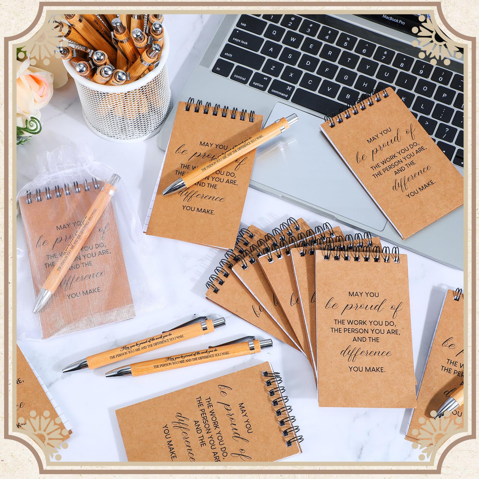Tenare 30 Pcs Christmas Thank You Gifts Bulk Include Inspirational Bamboo Pens Motivational Spiral Notebooks Organza Bags Employee Appreciation Gifts for Teacher Staff Coworker - Image 2