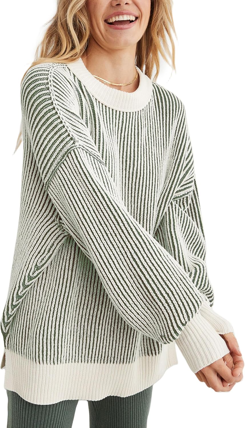 Beyond Chenille Sweater for Women 2025 Winter Crew Neck Pullover Sweater Color Block Knit Tops