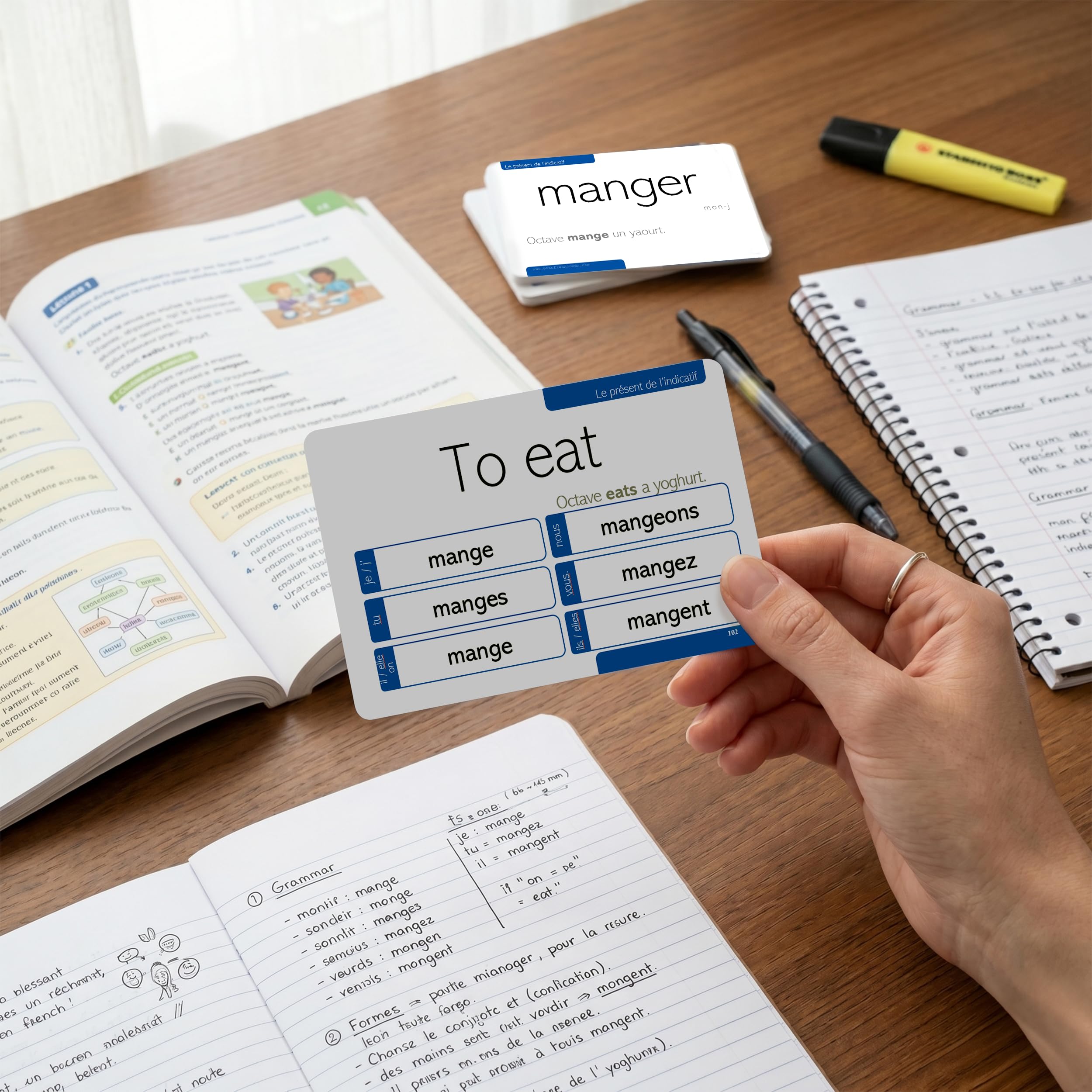 200 Cartes de Conjugation Verbe Français - Exemples complets en Français et en Anglais