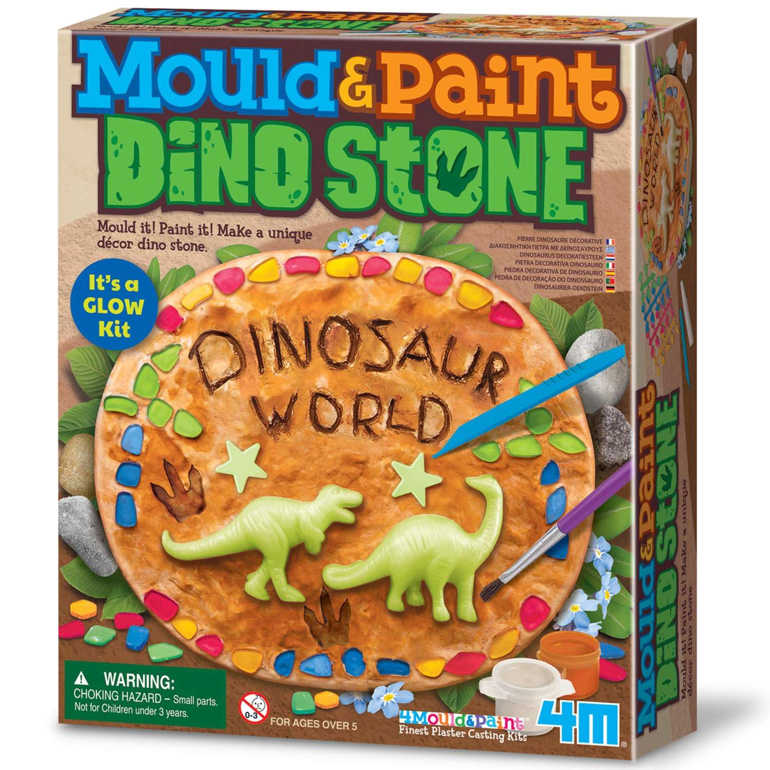 4M Mould & Paint Dino Stone Kit, Colour & Glow in the Dark Accessories