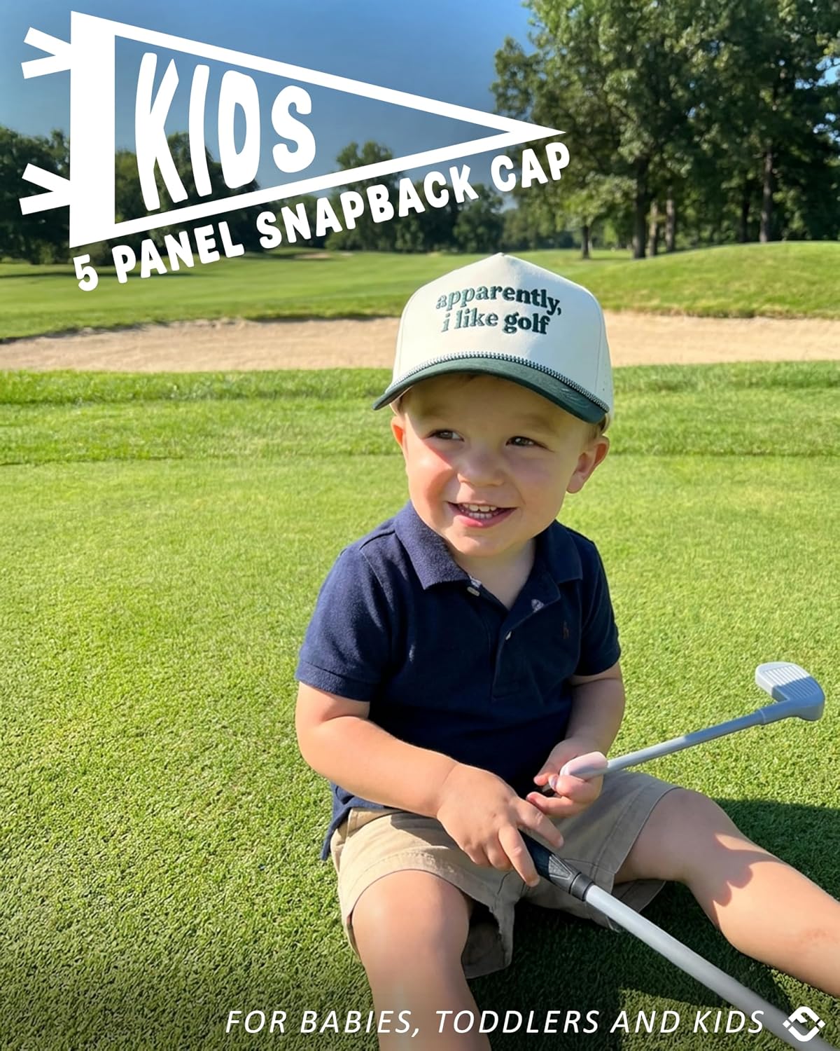 Funky Junque Kids Rope Hat Waterproof Performance 5 Panel Snapback Baseball Cap for Golf, Boys & Girls, 4 Sizes Baby to Youth