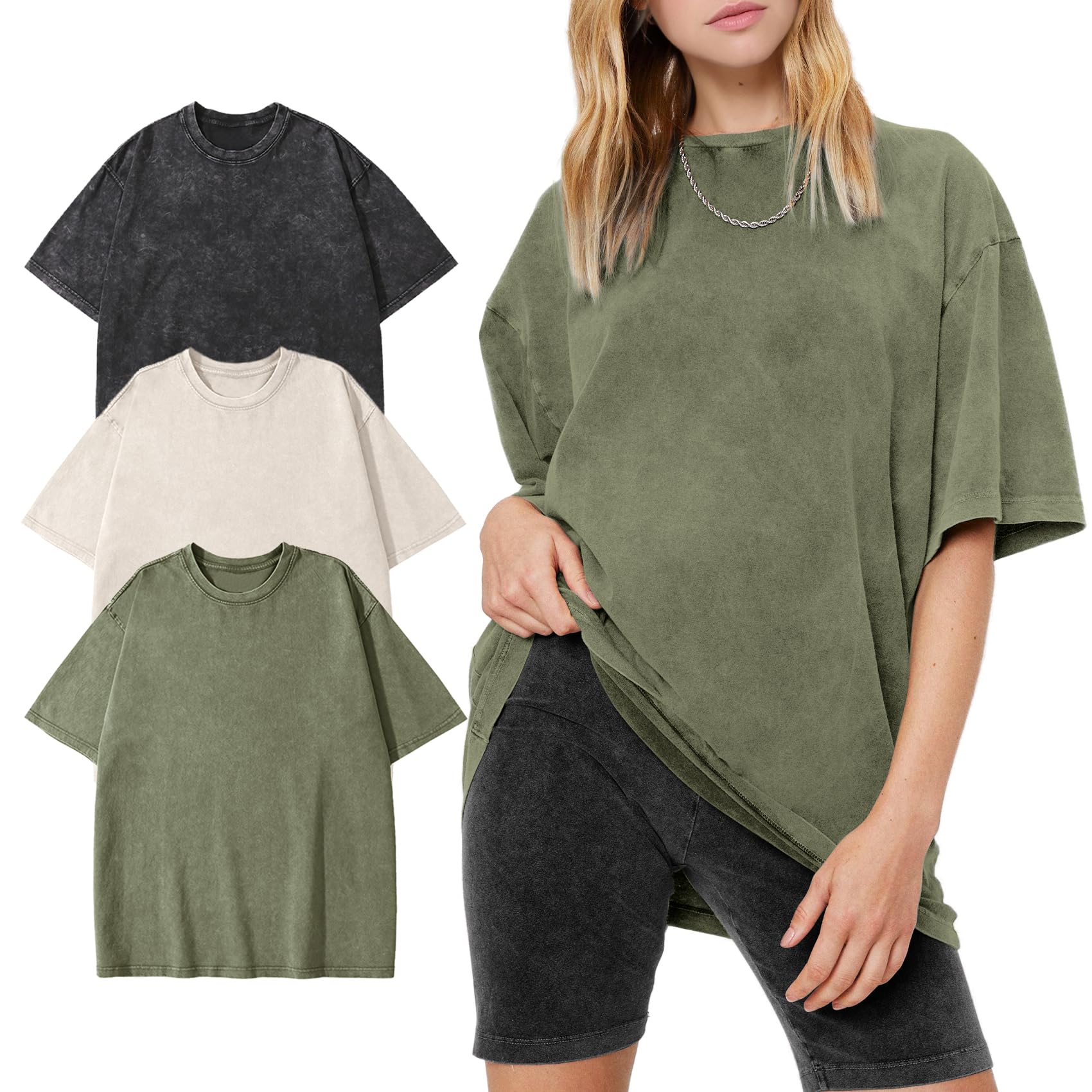 PEHMEA 3 Pcs Women's Oversized Cotton T-Shirts