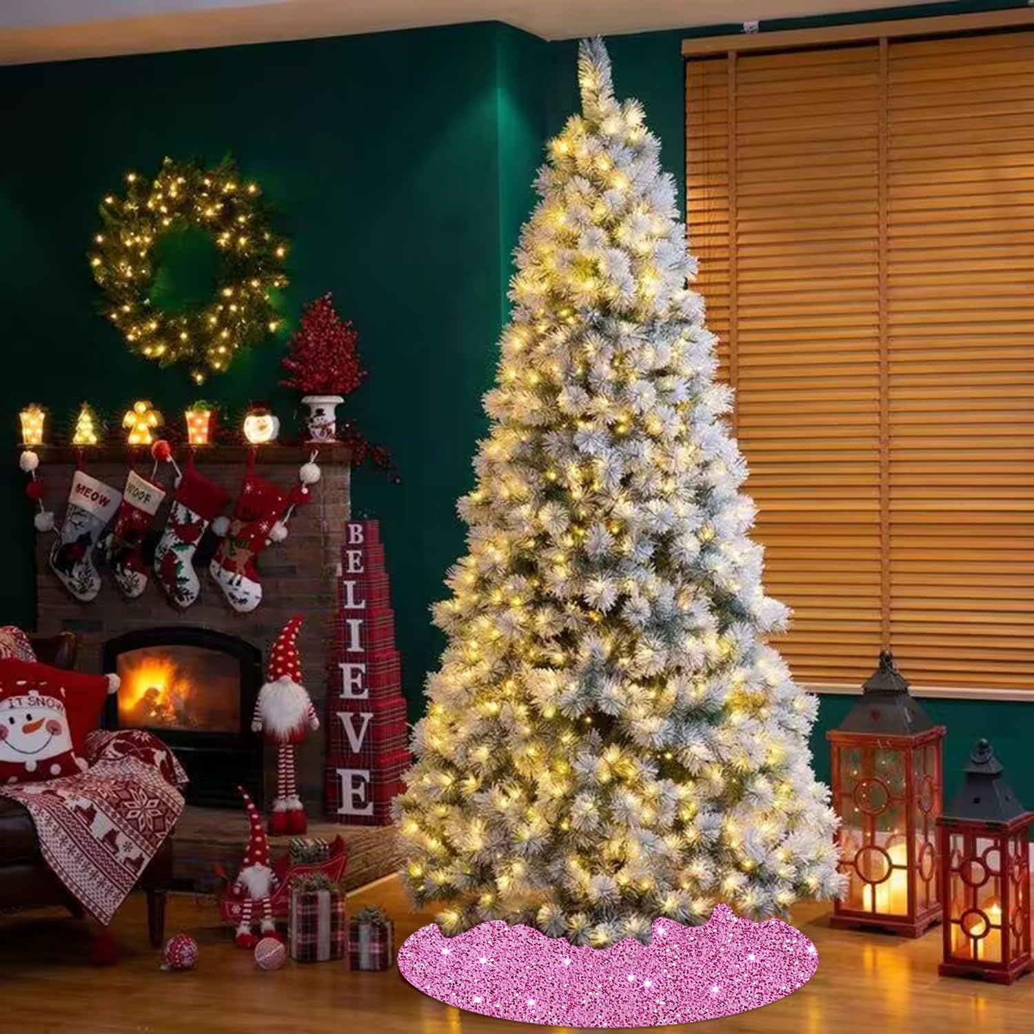Gonna per albero di Natale con paillettes scintillanti con bordo
