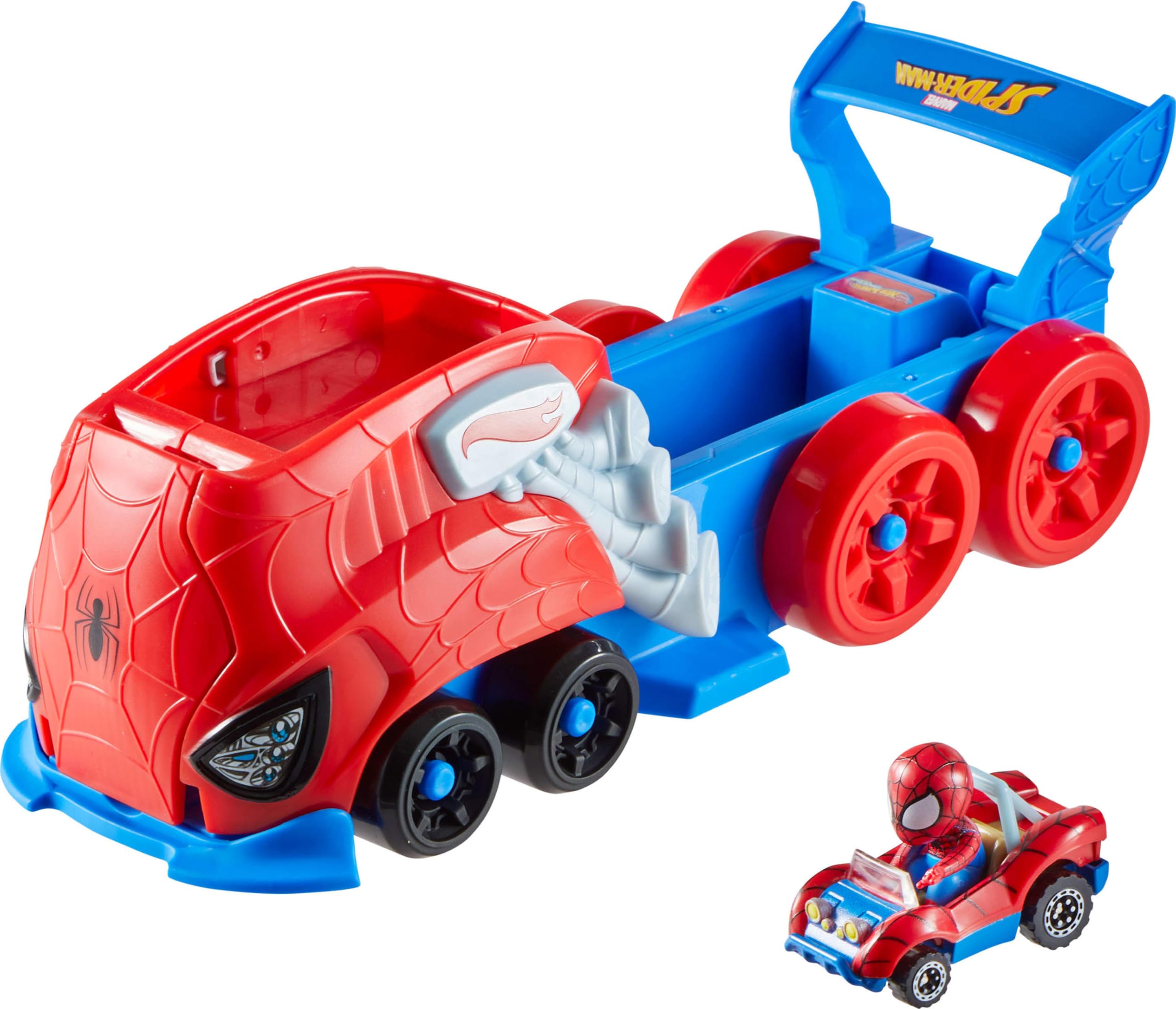 Hot Wheels Toy Car Track Set, Spider-Man Large-Scale Launcher and