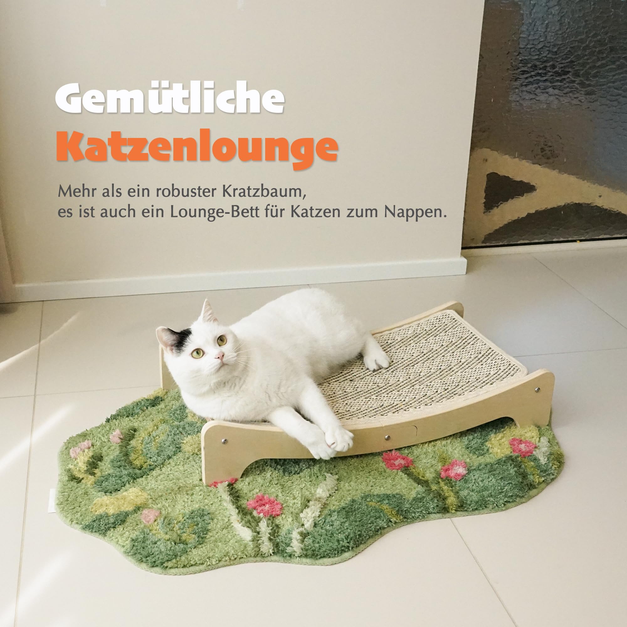PETKARAY Sisal-Kratzbrett für Katzen, gebogener Sisal-Kratzbaum, große Kratzmatte für Hauskatzen, strapazierfähiges Lounge-Bett für Kätzchen