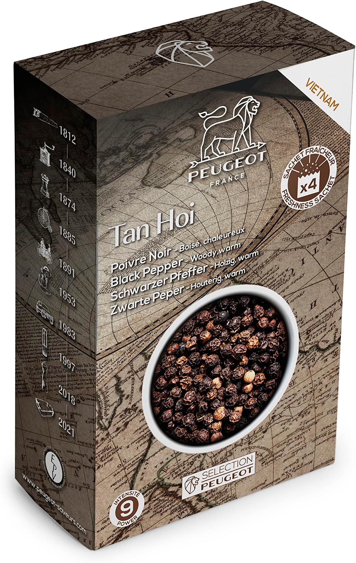 Peugeot Tan Hoi Vietnamese Black Peppercorns, 80g - 4 fresh sachets of 20g
