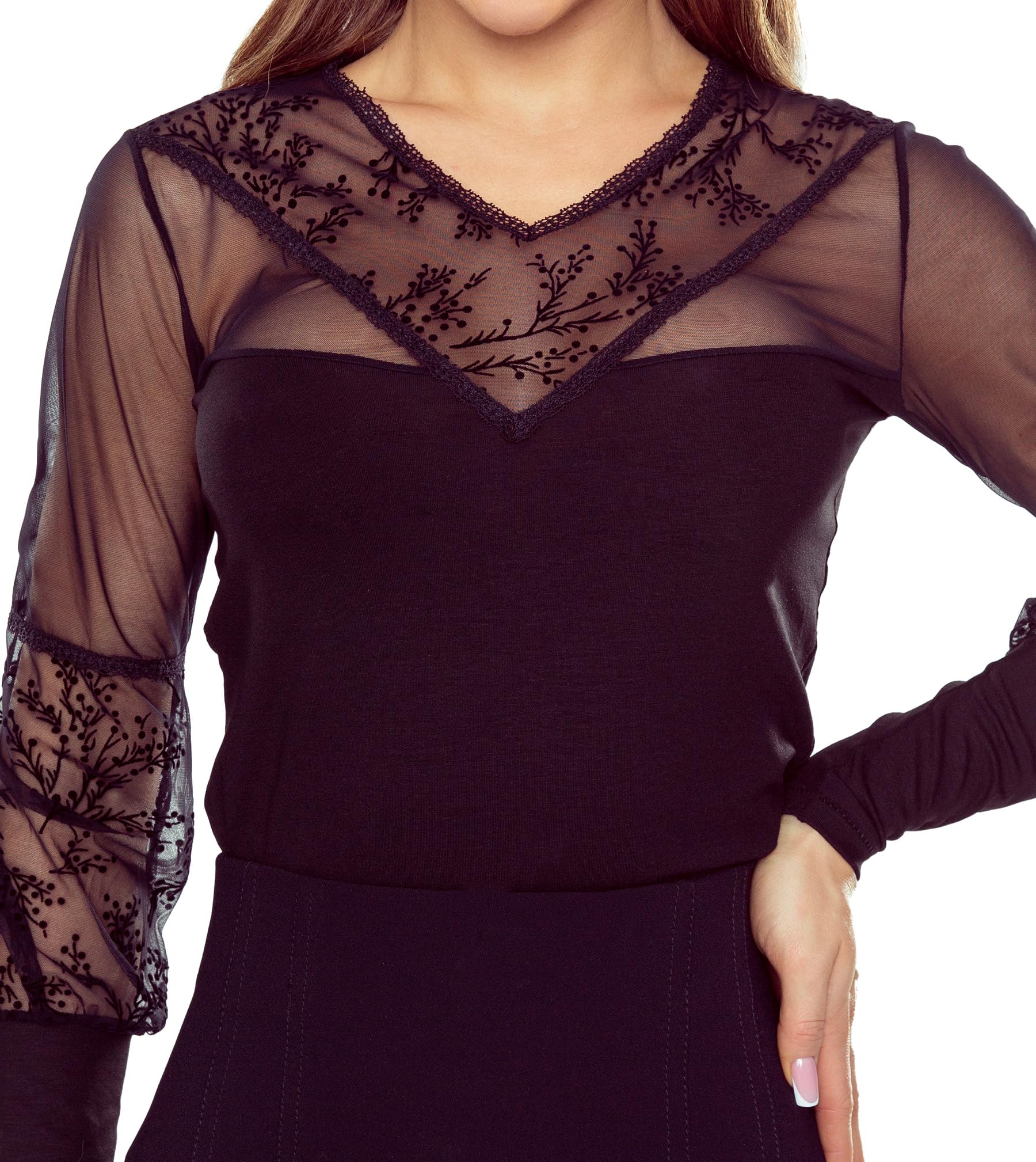 Selente #Fashionista Damen verführerisches Top/Shirt/Bluse mit Spitze und transparentem Mesh (Made in EU)