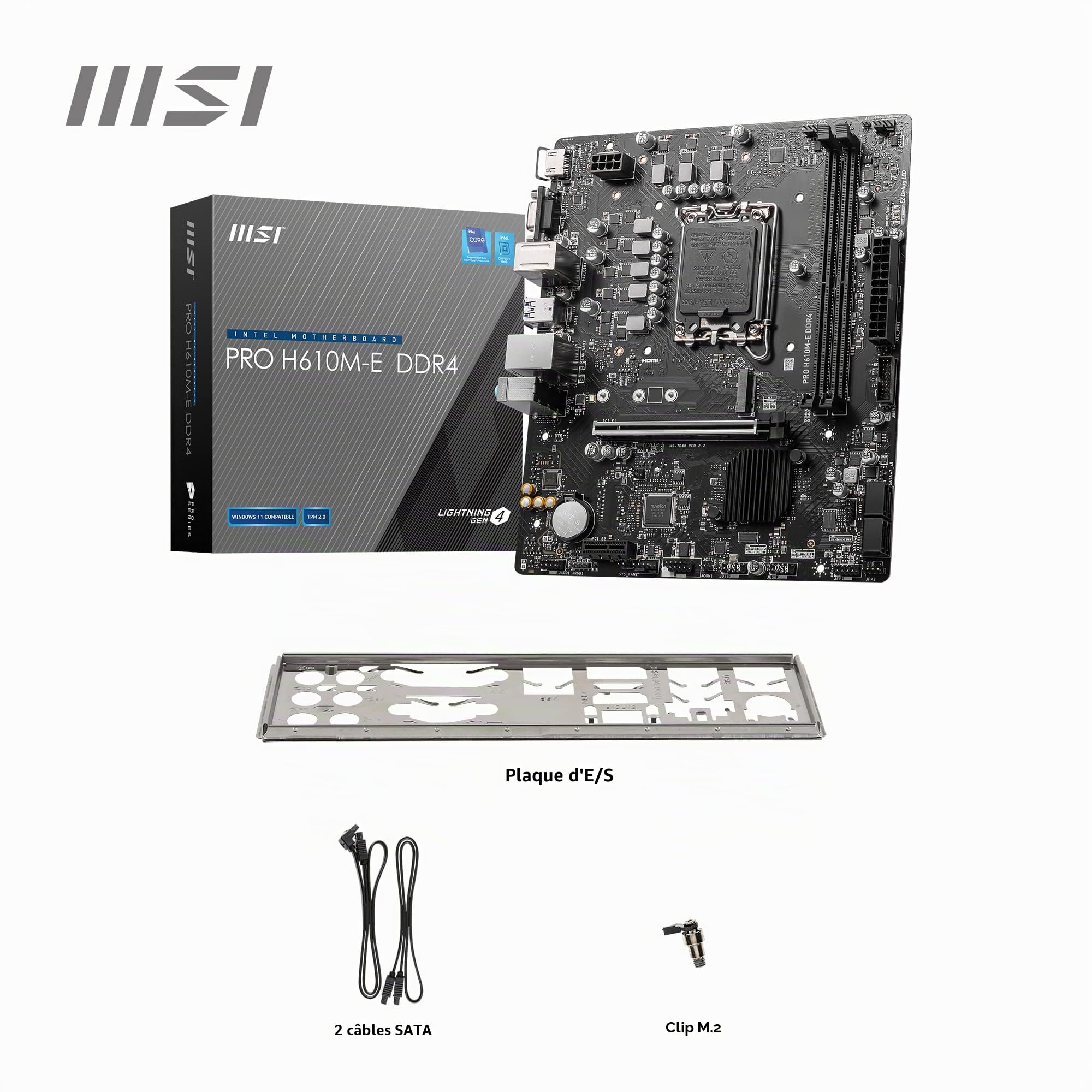 MSI Pro H610M-E DDR4 Carte mère, Micro-ATX - pour processeur Intel de 14e, 13e et 12e gén., LGA 1700 - DDR4 Memory Boost 3200MHz/MAX, PCIe 4.0 x16, M.2 Gen3