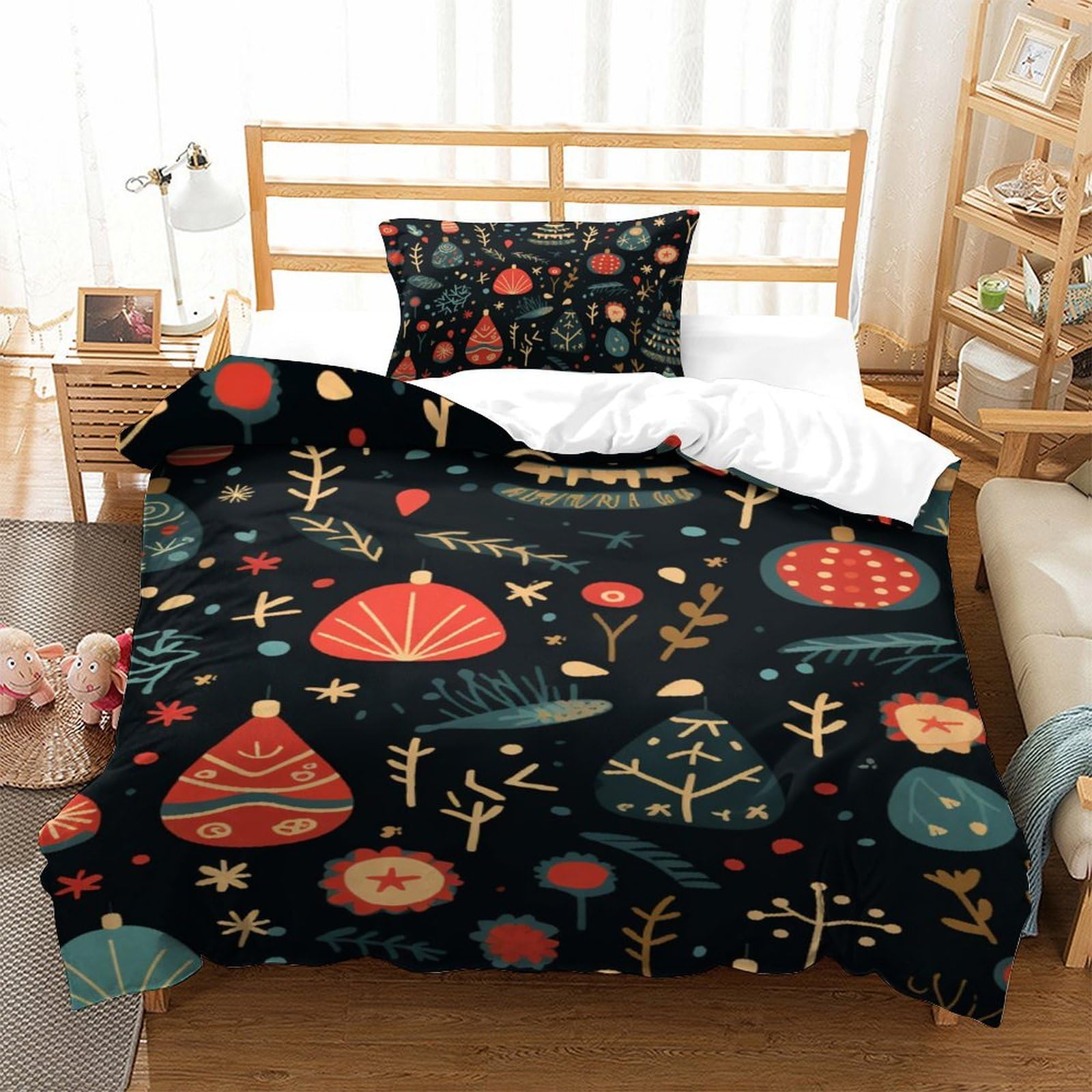Housse de couette Noël 135x200 cm en microfibre pour lit d'adolescent et adulte