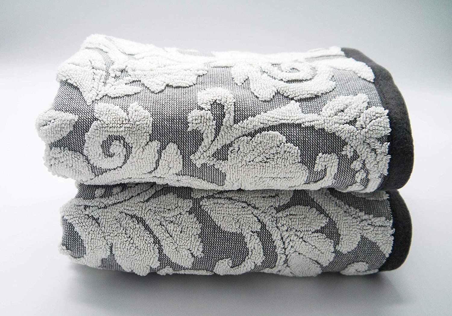 Lex's Linens Paquete de 2 toallas de invitados jacquard floral (gris)