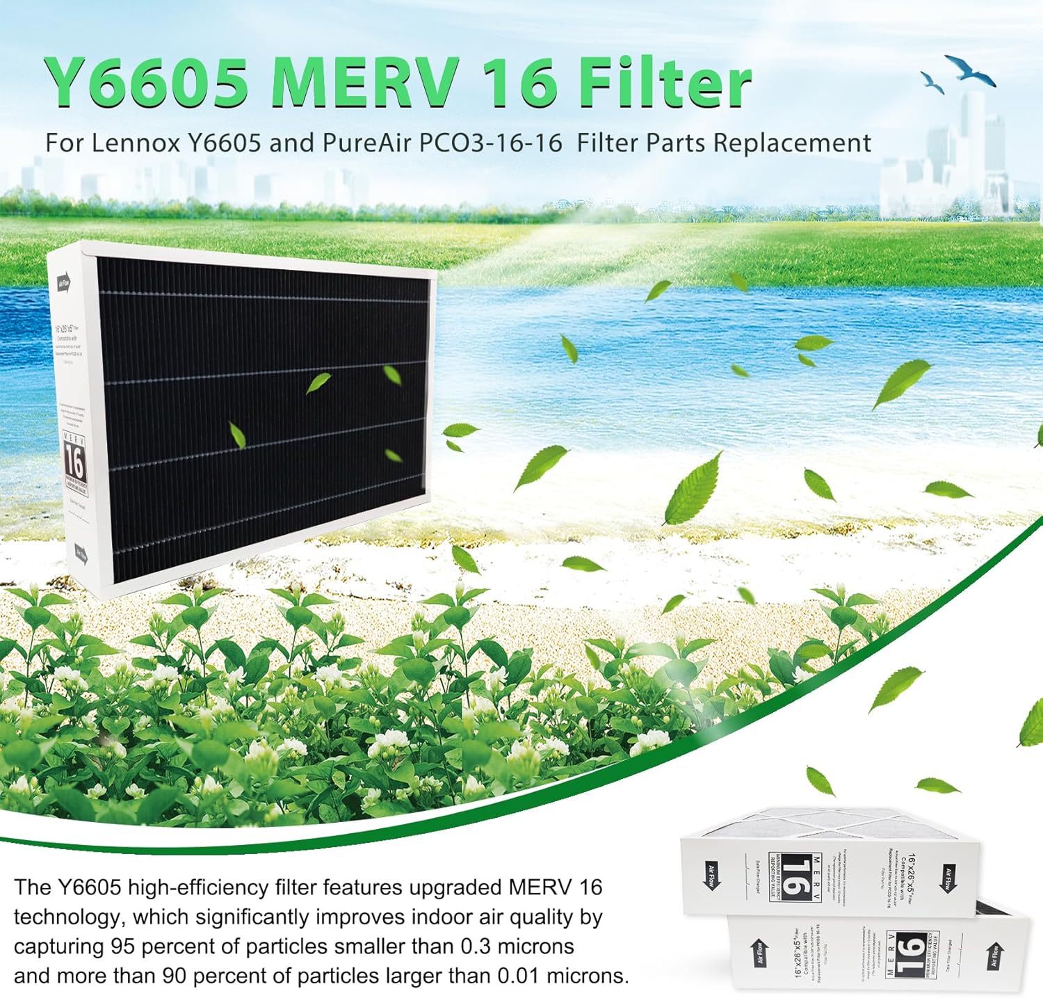 Premier Y6605 Merv 16 High Efficiency Filter for Lennox Y6605 and PureAir PCO3-16-16 Parts Replacement, 16x26x5-Inch Activated Carbon Cleaning Furnace Filter (1 Pack)
