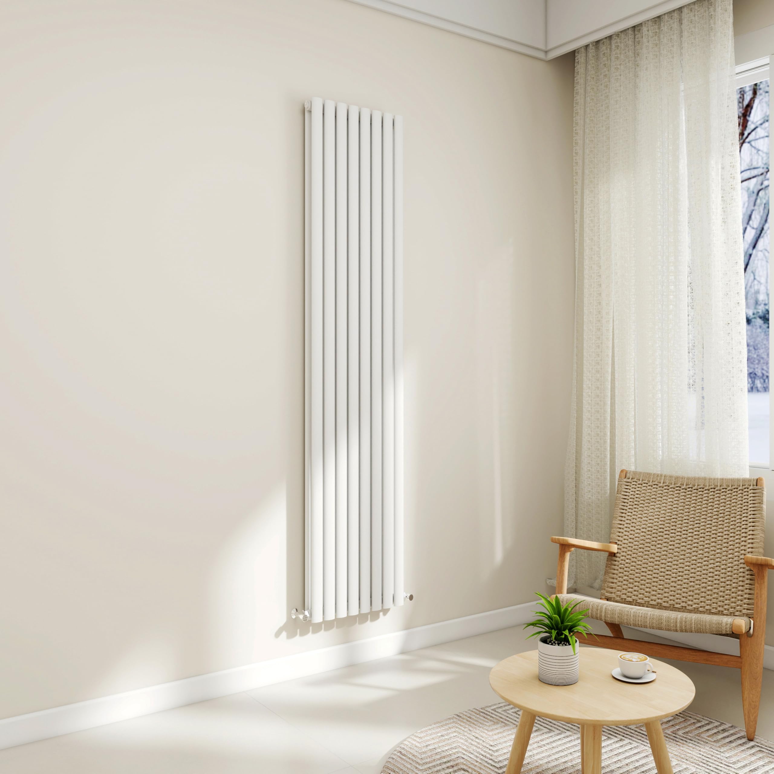 Vertical Stylish Traditional Column Radiator, 1800x472mm Vertical Radiator White Oval Column, Double Panel Wall Mounted Radiators for Bathroom/Living Room, Office, Central Heating Heater Rads