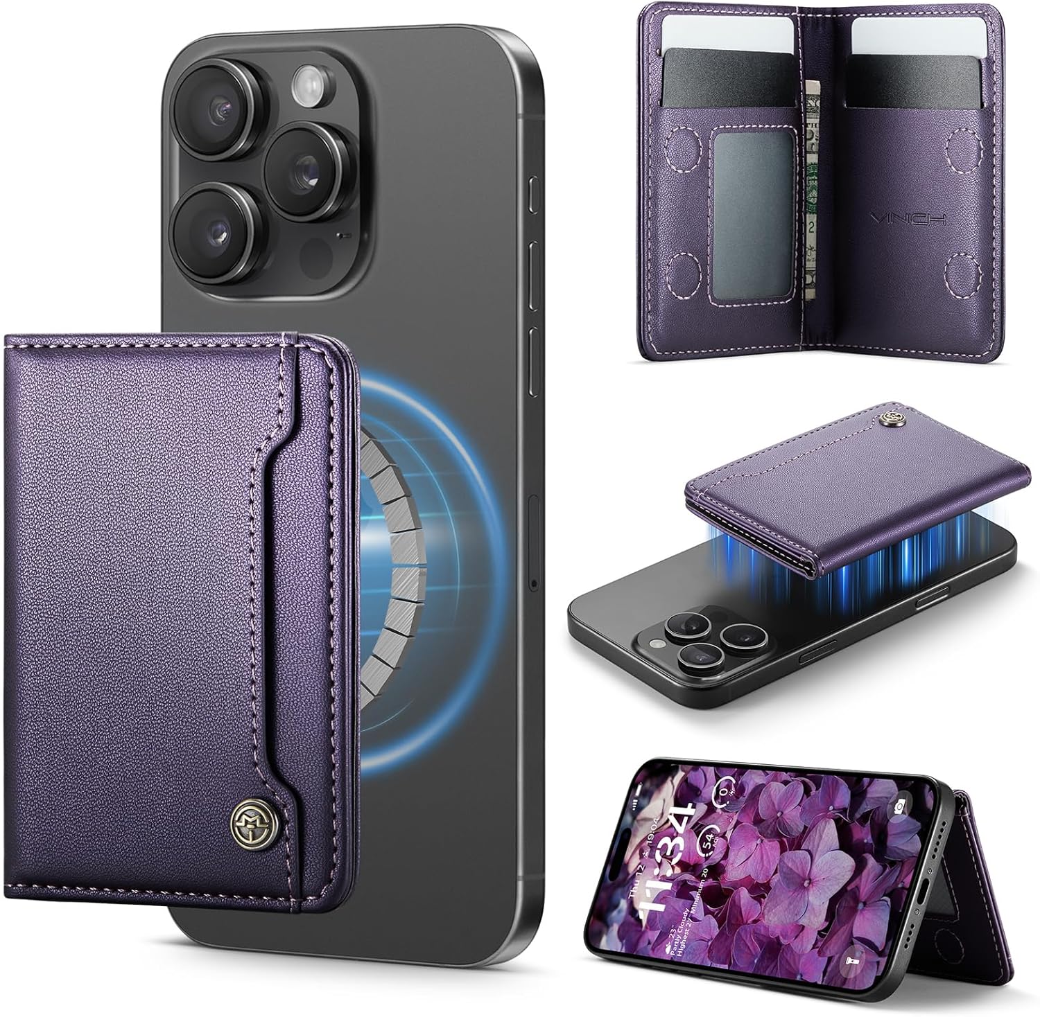Vinich for MagSafe Wallet Magnetic RFID Blocking Card Holder Compatible with MagSafe Phones and Cases, Strong Magnet Minimalist Phone Wallet for iPhone 17/16/15/14/13/12/ Pro/Max/Plus, Purple