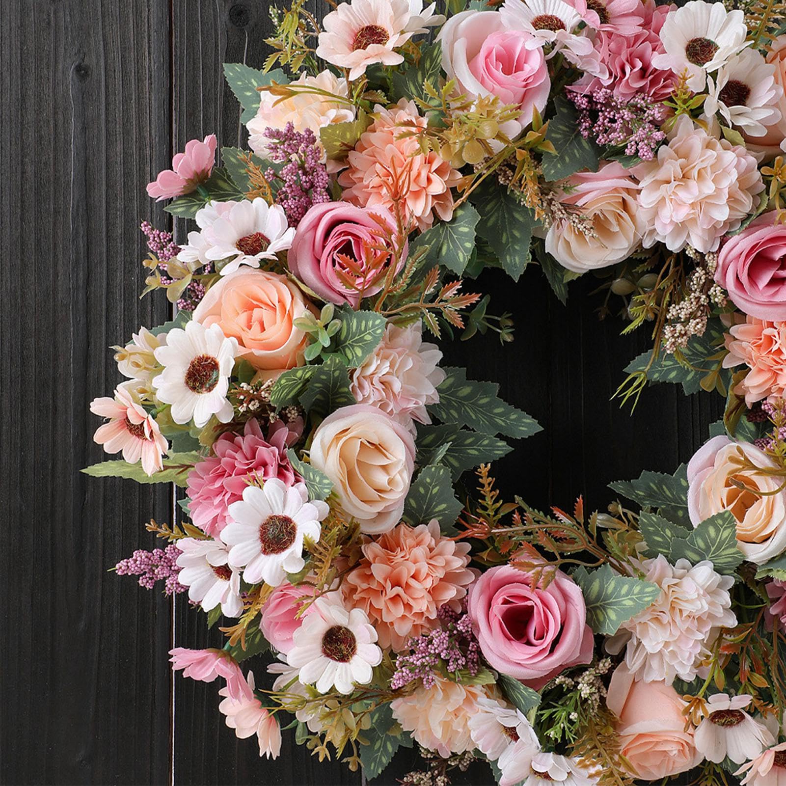 Ausla Ghirlanda Primaverile Artificiale con Ortensie e Rose, Ghirlanda | Materiale per Fiori di Seta, per Uso Interno Ed Esterno, Decorazione da Parete o Sfondo per Feste, Facile Manutenzione,