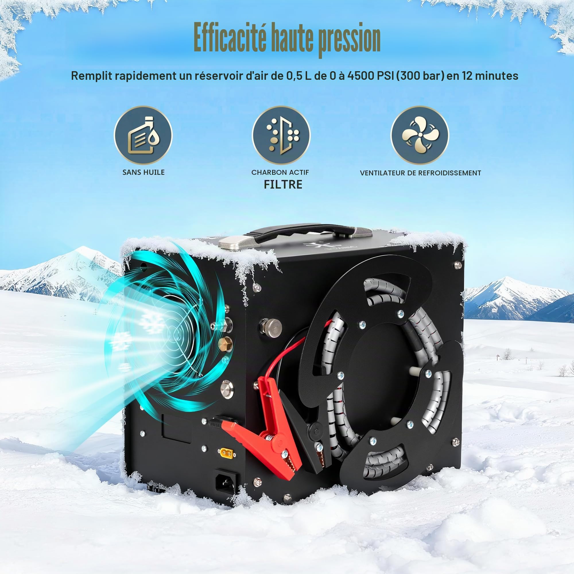 TUXING Compresseur d'air 4500Psi Pcp,convertisseur intégré,arrêt automatique,sans huile ni eau,design unique vertical + bobine de fil portable,alimenté par 12V DC ou 220V AC pour Paintball/Scuba Tank