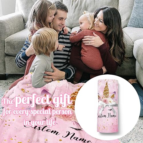 Vista 141 de Manta personalizada de unicornio con nombre para niña, niños personalizados, franela suave rosa, regalo personalizado para cumpleaños, Navidad, baby