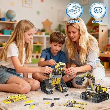 5-in-1 Remote Control Robot Building Kit, 724 Pcs Buildable Model Engineering Toys, No Coding Needed, Creative Ideal Gift for Boys Girls Kids Ages 8 9 10 11 12 13 Year Old