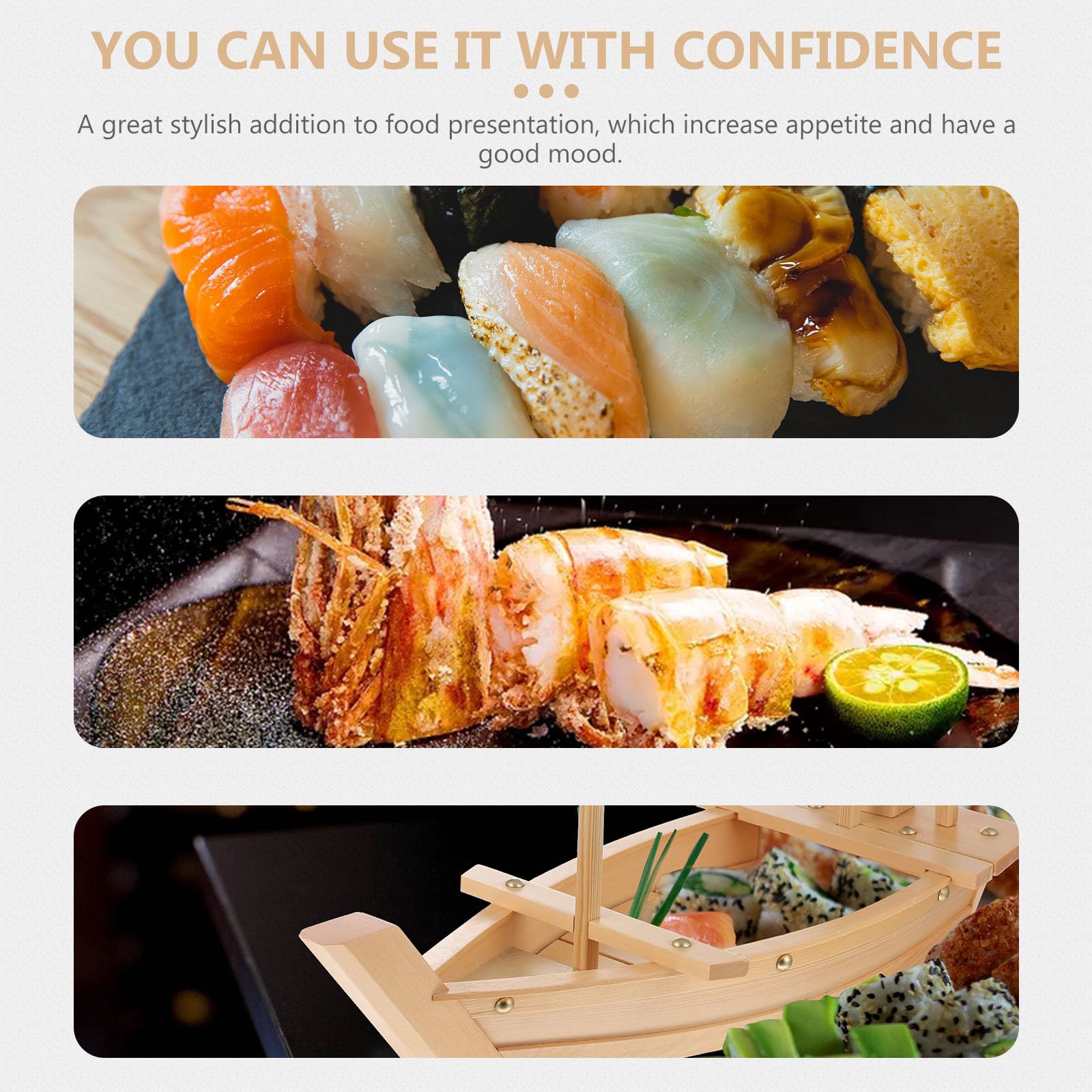 Bandeja para Presentar Sushi y Sashimi Diseño de Barco de Madera Natural para Utensilios de Cocina y Eventos