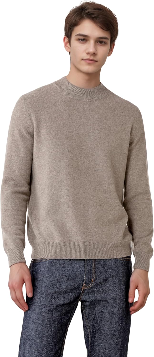 Mongolian Cashmere Mock Neck Sweater for Men - 100% Pure Cashmere Crewneck Casual Sweater