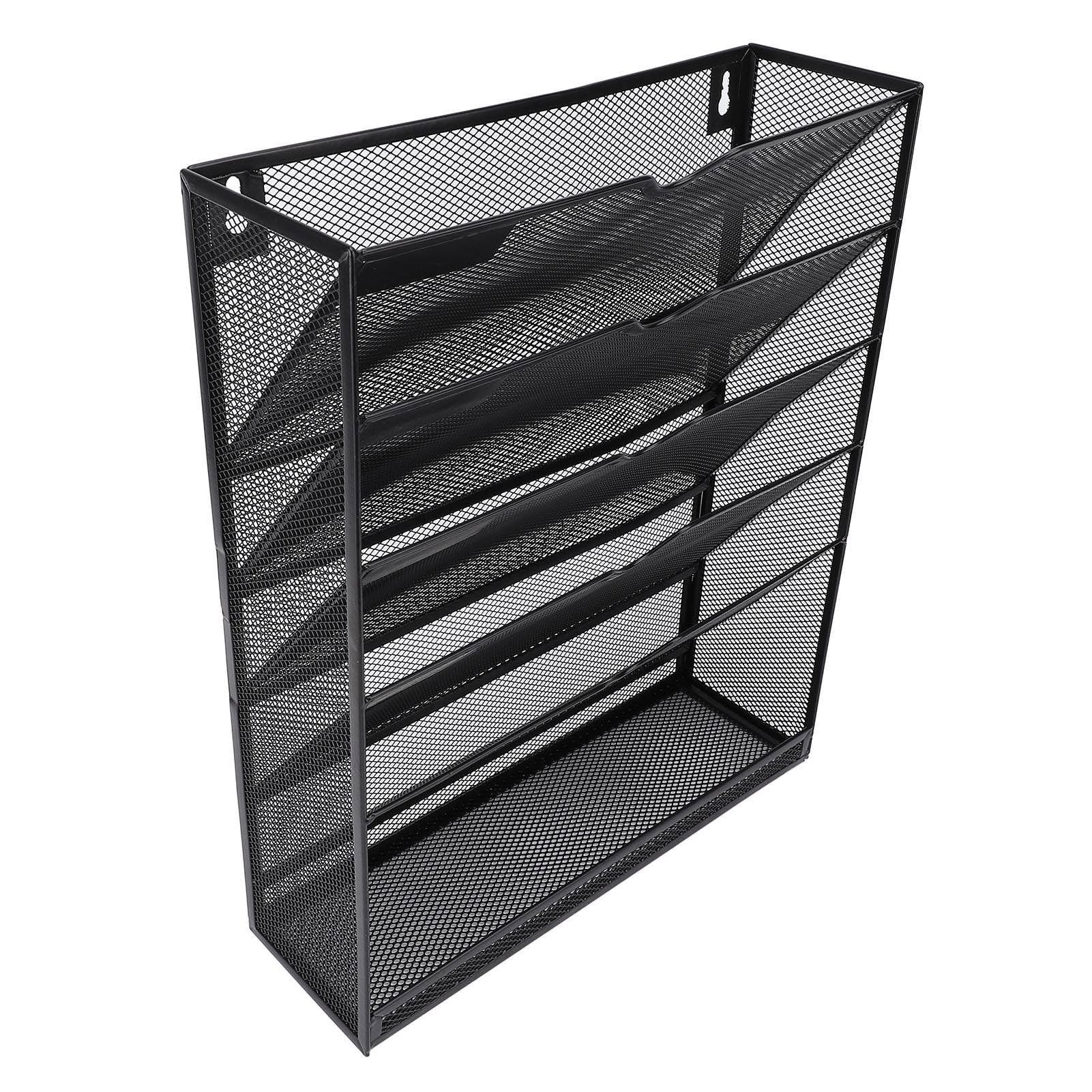 Organizator plików ściennych |6-poziomowy metalowy uchwyt do zawieszania na dokumenty / teczki / czasopisma |Oszczędzająca miejsce szafka na dokumenty montowana na ścianie z 5