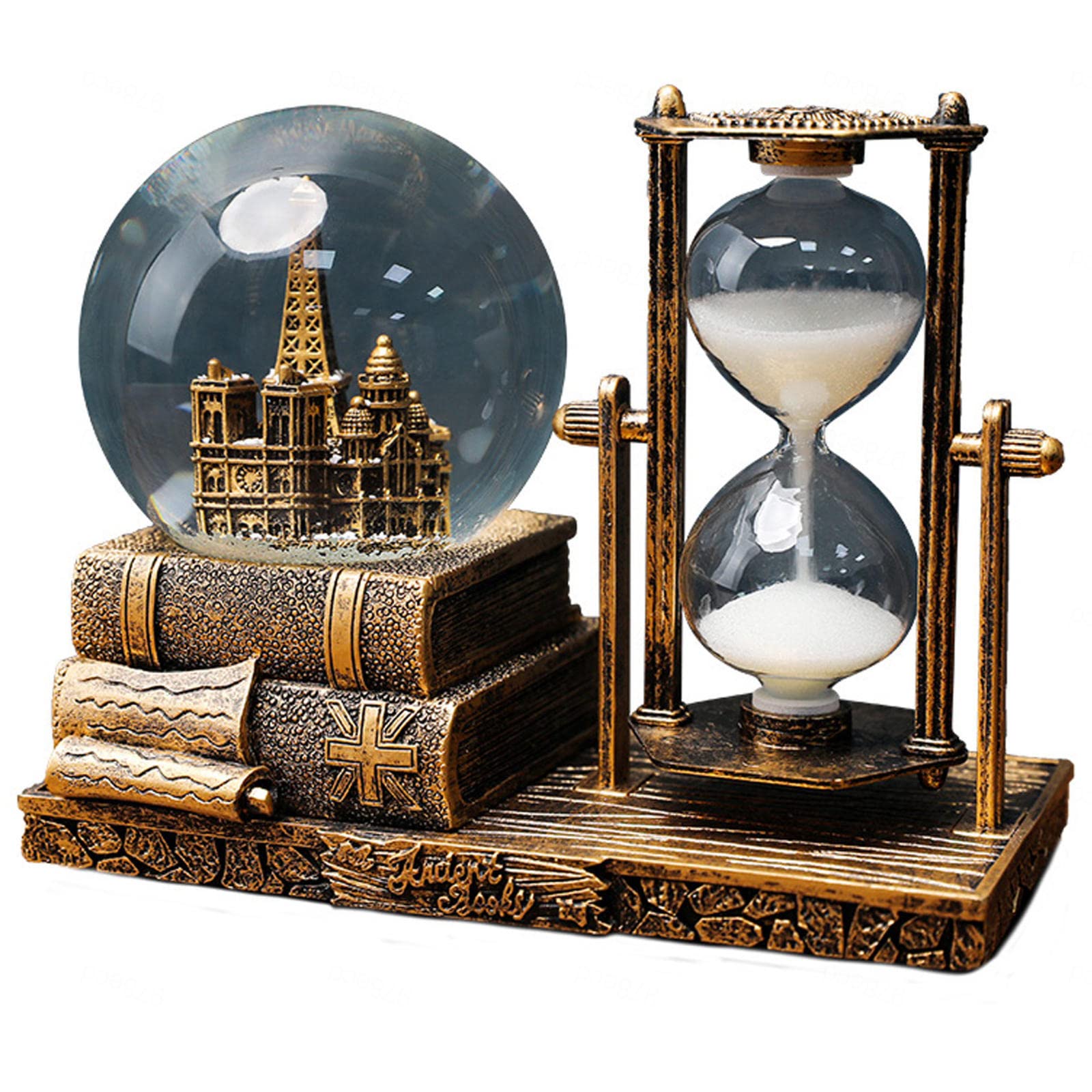 Vintage Crystal Ball Hourglass Ornaments, with Base, Timer, Time Decoration, Table (Vintage Copper),Gold A Gemstone Stone