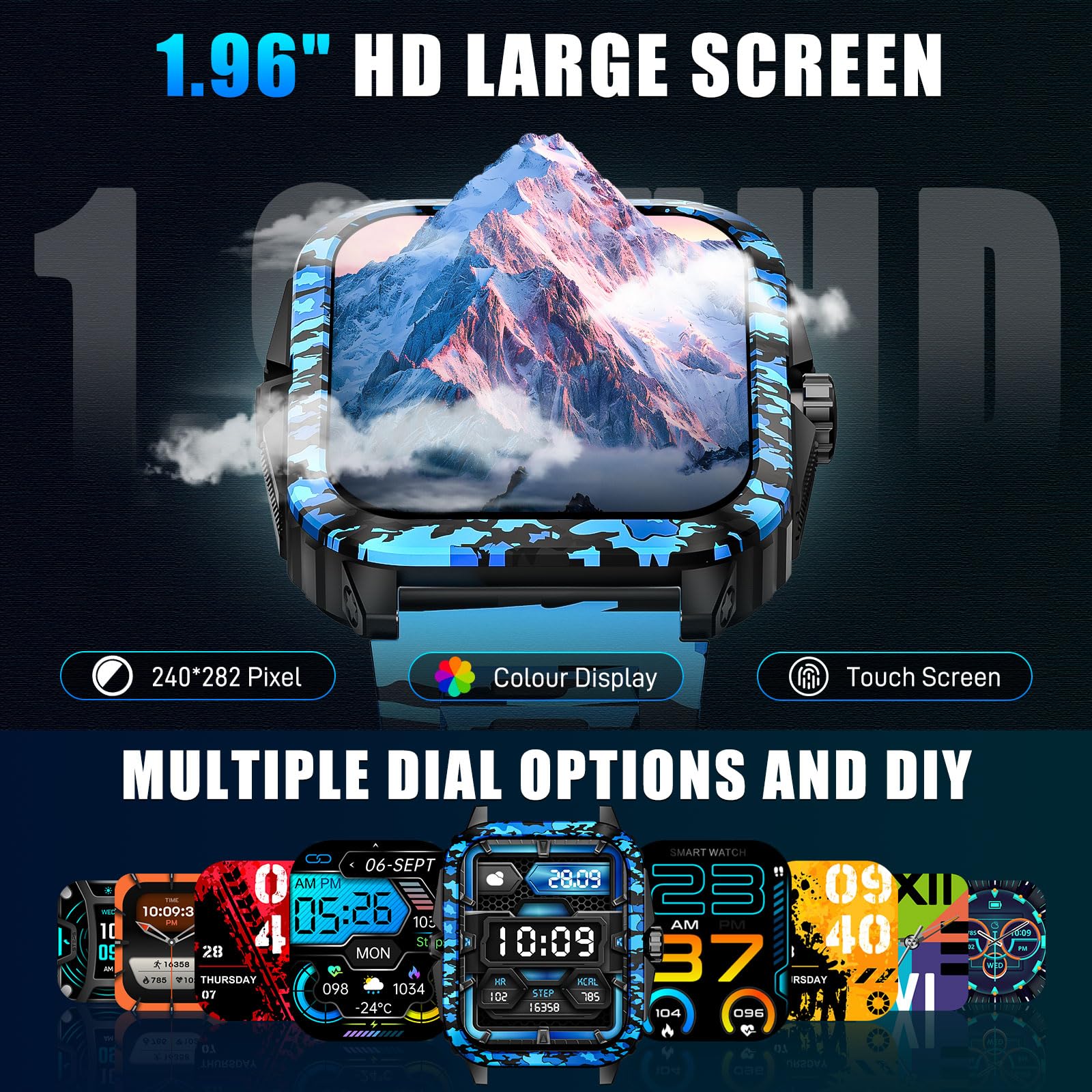 Relojes inteligentes militares para hombre (hacer/responder llamadas) pantalla de 1.97 pulgadas, rastreador de actividad al aire libre con más de 100 modos deportivos, monitor de salud, reloj