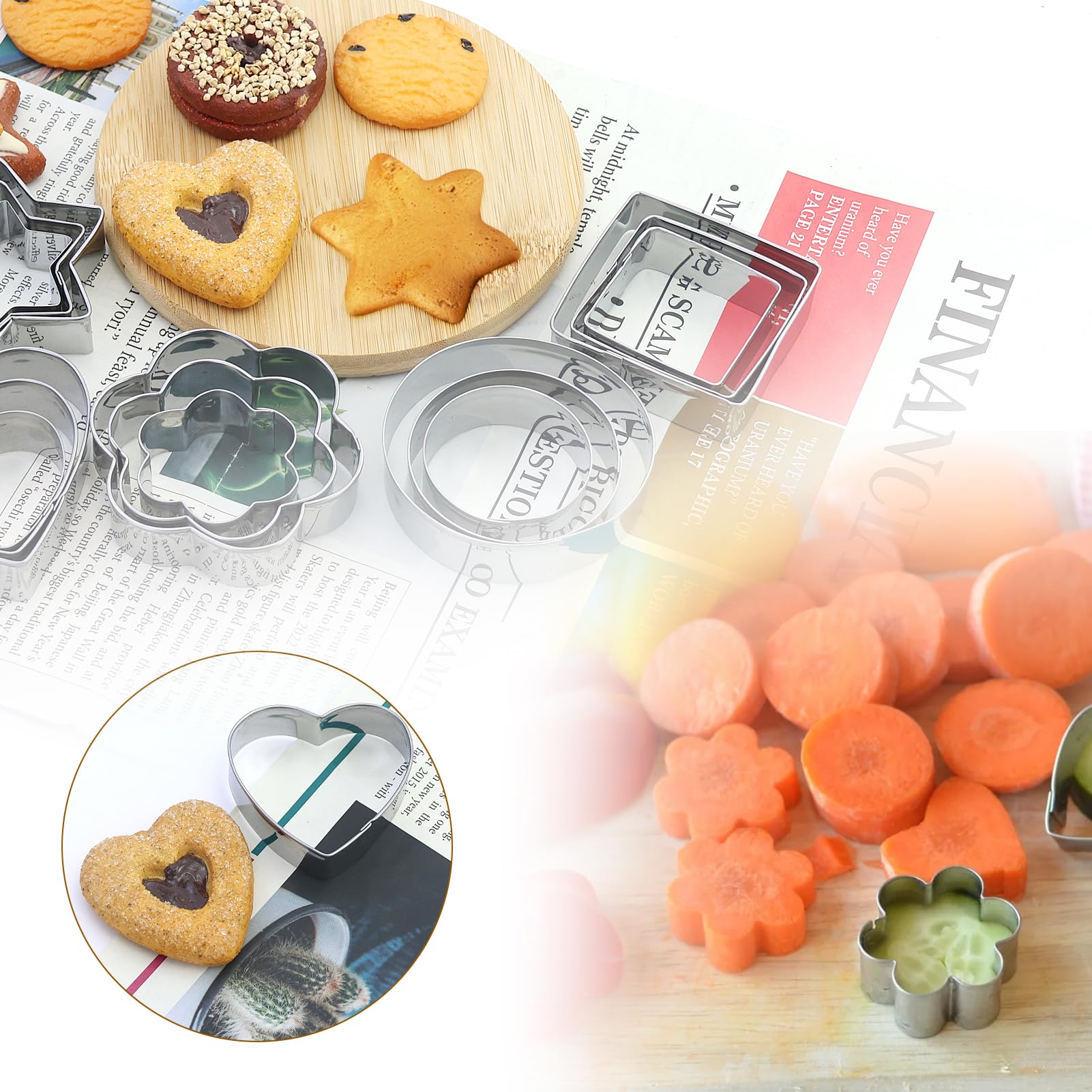 Juego De 15 Cortadores De Galletas, 5 Formas De Acero Inoxidable