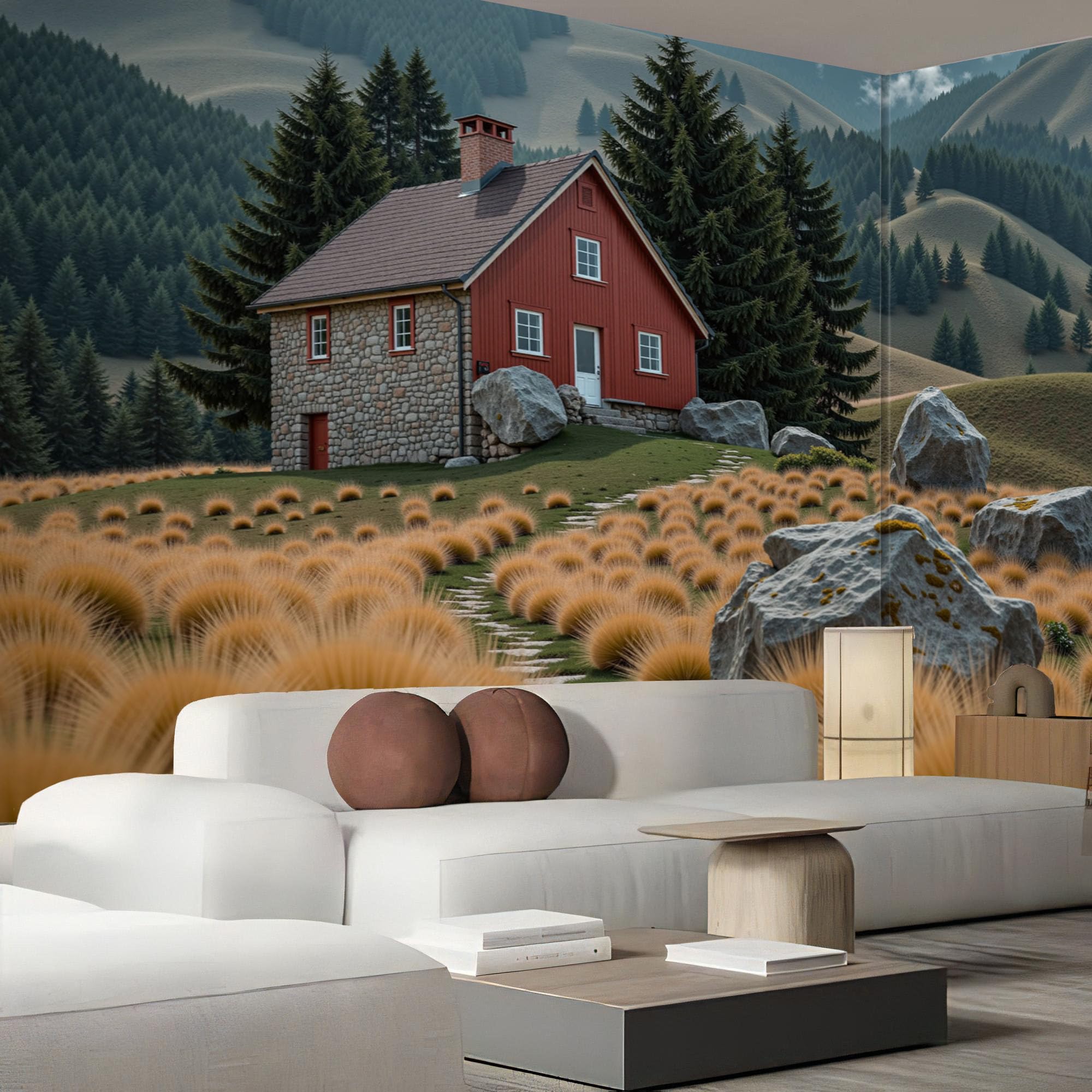 Papier peint vert foncé paysage forestier 350x256 pour chambre et salon