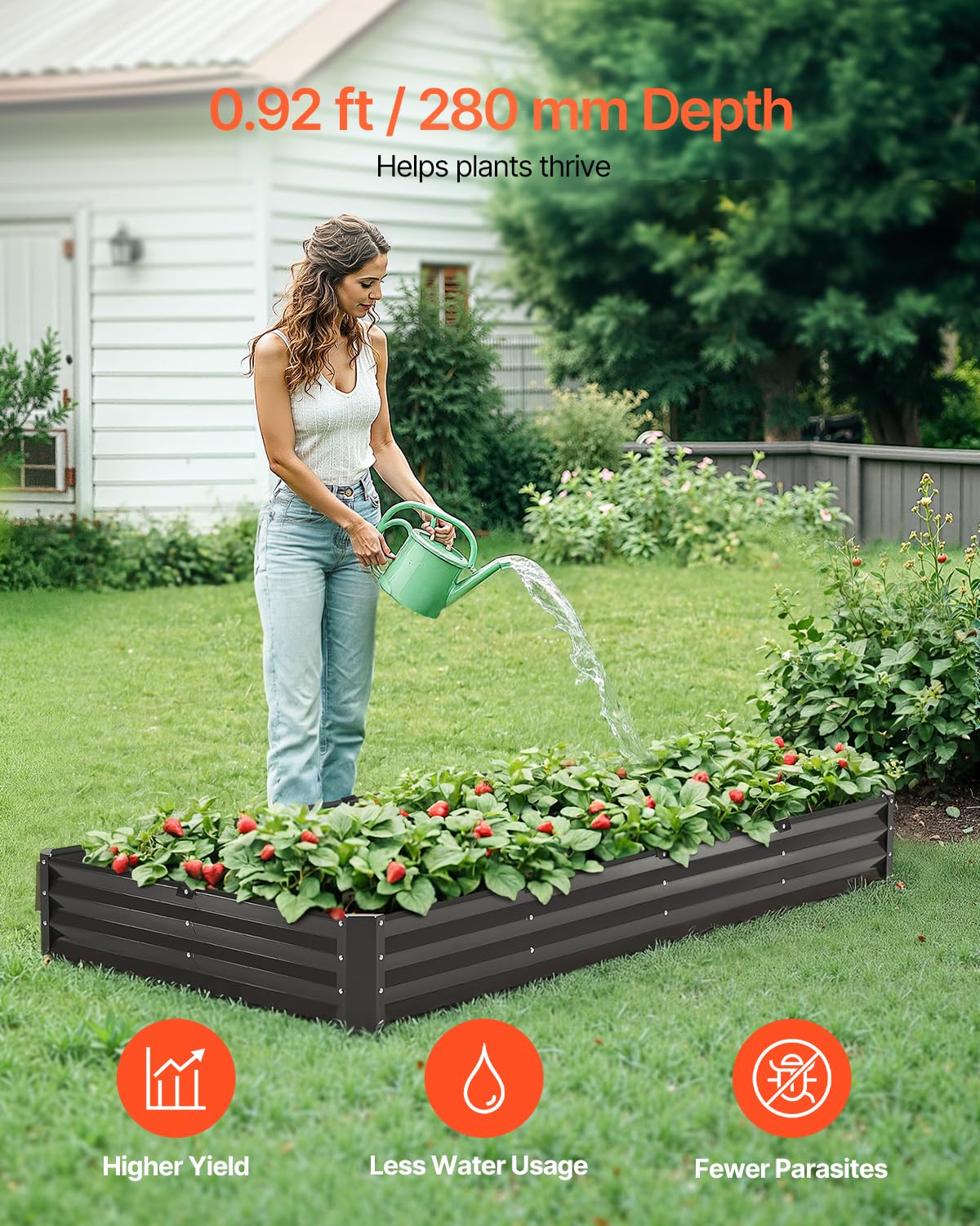 VEVOR Jardinière, 2395x1200x280 mm, Lit de Jardin Surélevé Métal Galvanisé Bac de Plantation Fond Ouvert pour Cultiver Fleurs Herbes Plantes Succulentes dans Jardin Terrasse Patio Balcon, Gris Foncé