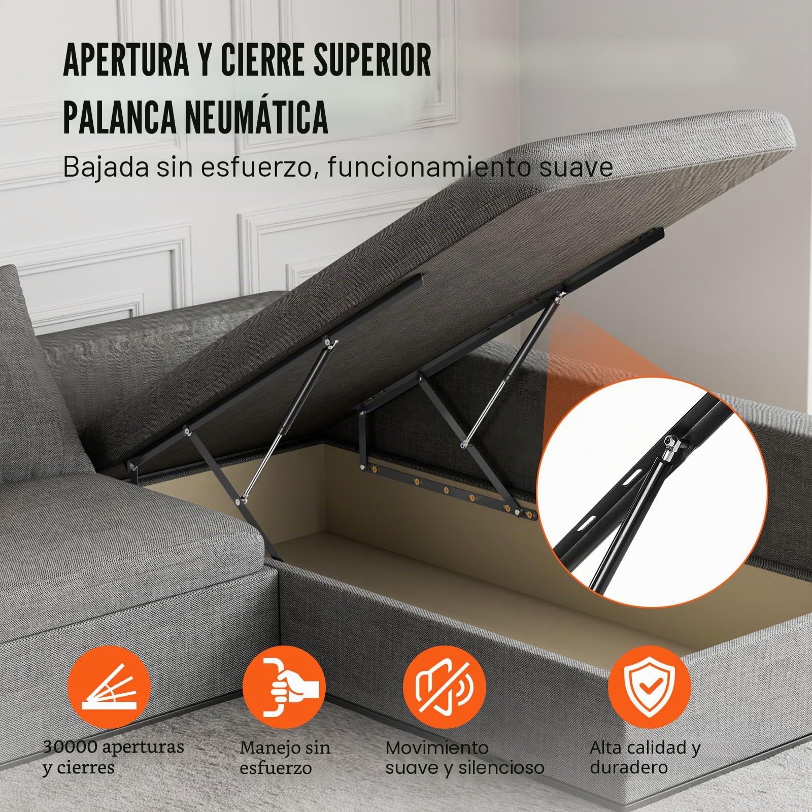 VEVOR Elevador de Cama Compatible de 150 x 180 cm Capacidad de 70 kg Kit de Hardware Mecánico de Cama Palanca Neumática Vertical de Lujo Soporte de Cama Resistente para Habitación de Invitados
