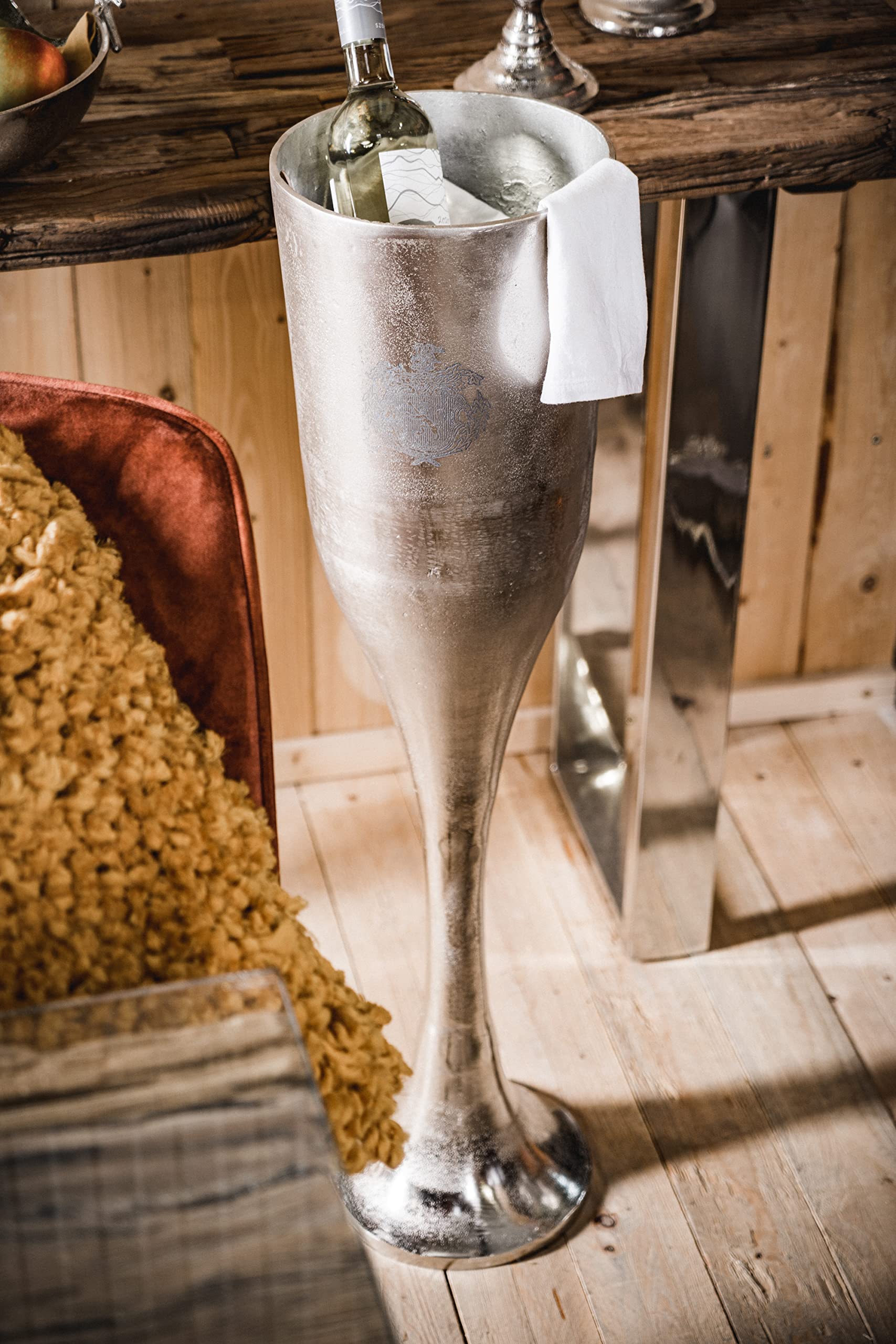 Champagnerkühler auf Standfuß, Weinkühler Sektkühler Flaschenkühler Getränkekühler, Aluminium Metall Silber Party - Kühler für Sekt, Wein und Champagner - XXL 90 cm