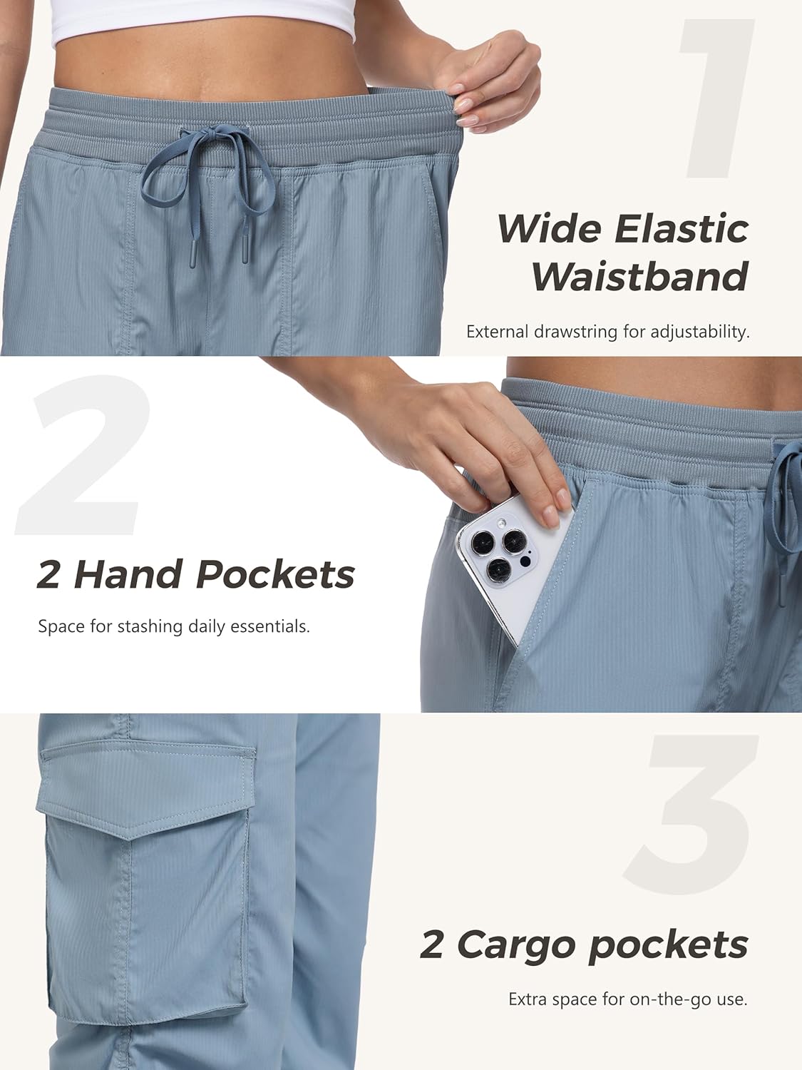 Tapata Womens 28/31/34 Inseam Lightweight Cargo Dance Studio Pants Ruched Petite/Regular/Tall Joggers for Workout Casual - Image 5