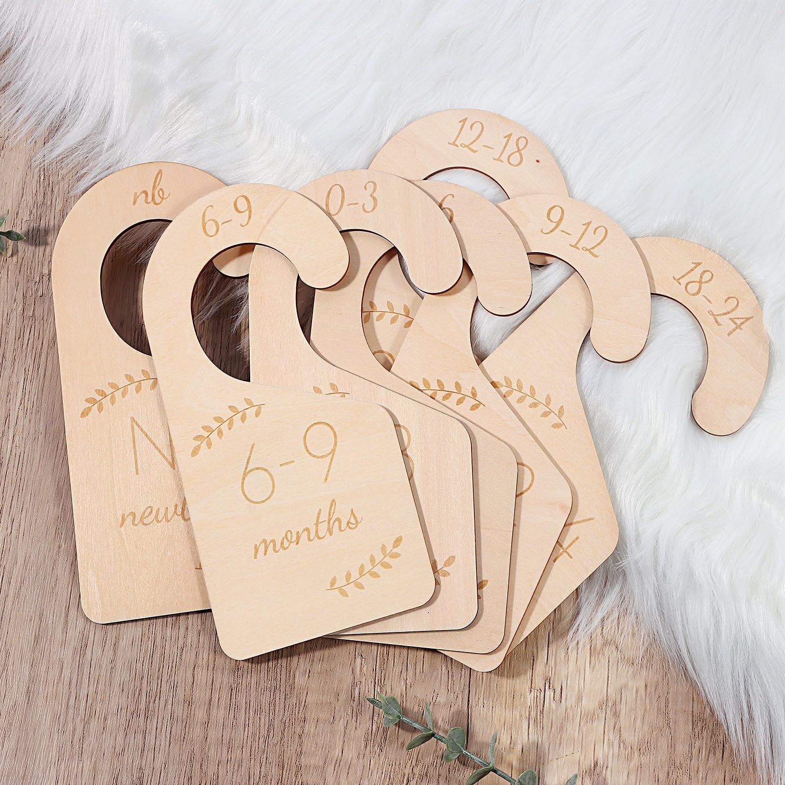 7PCS Baby Closet Dividers, Easily Find the Right Clothes, Premium Wooden Baby Hangers with Size Dividers, Extra-Large Labels and Double-Sided, Neutral Baby Clothes Organizer, Perfect for Nursery Decor