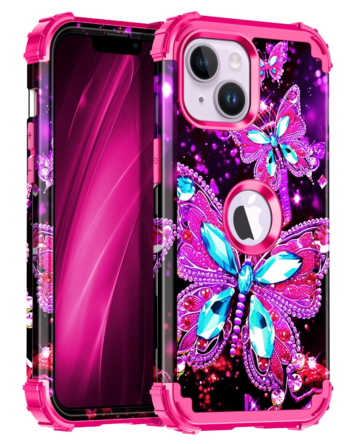 Miqala Compatible with iPhone 13 Case & iPhone 14 Case,Glow in The Dark Three Layer Heavy Duty Shockproof Hard Plastic Bumper+Soft Silicone Protective Case for iPhone 13/14 6.1 inch,Red