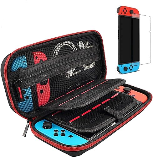 Daydayup Funda para Switch y protector de pantalla de vidrio templado compatible con Nintendo Switch - Funda de transporte de viaje de lujo rígida