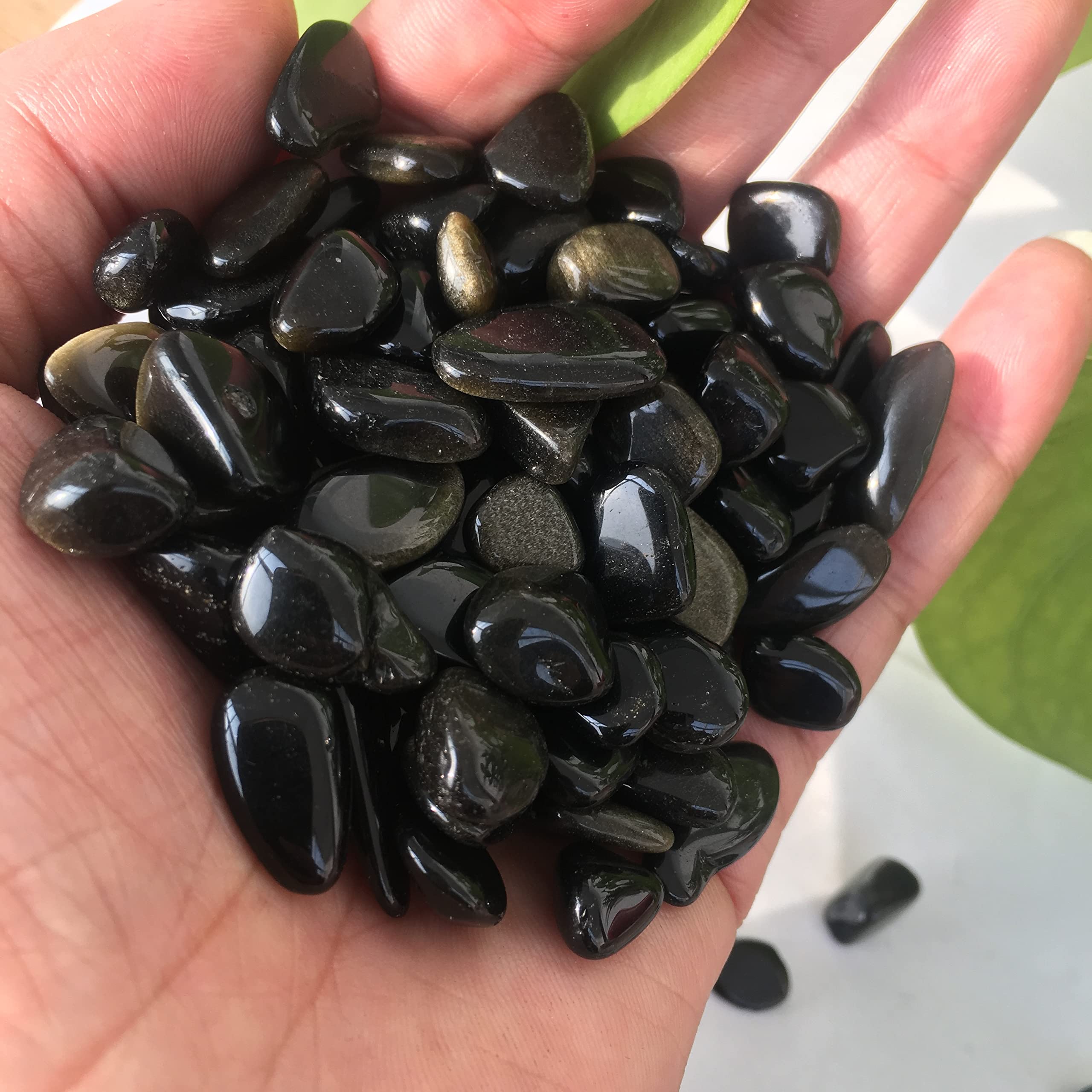 Decoración del hogar, Piedra de Cristal de obsidio Negro Natural, Piedra de Grava, Cristal de Acuario, Flores, Piedras de decoración de jardín Inicio Colecciones (Size : 500g)