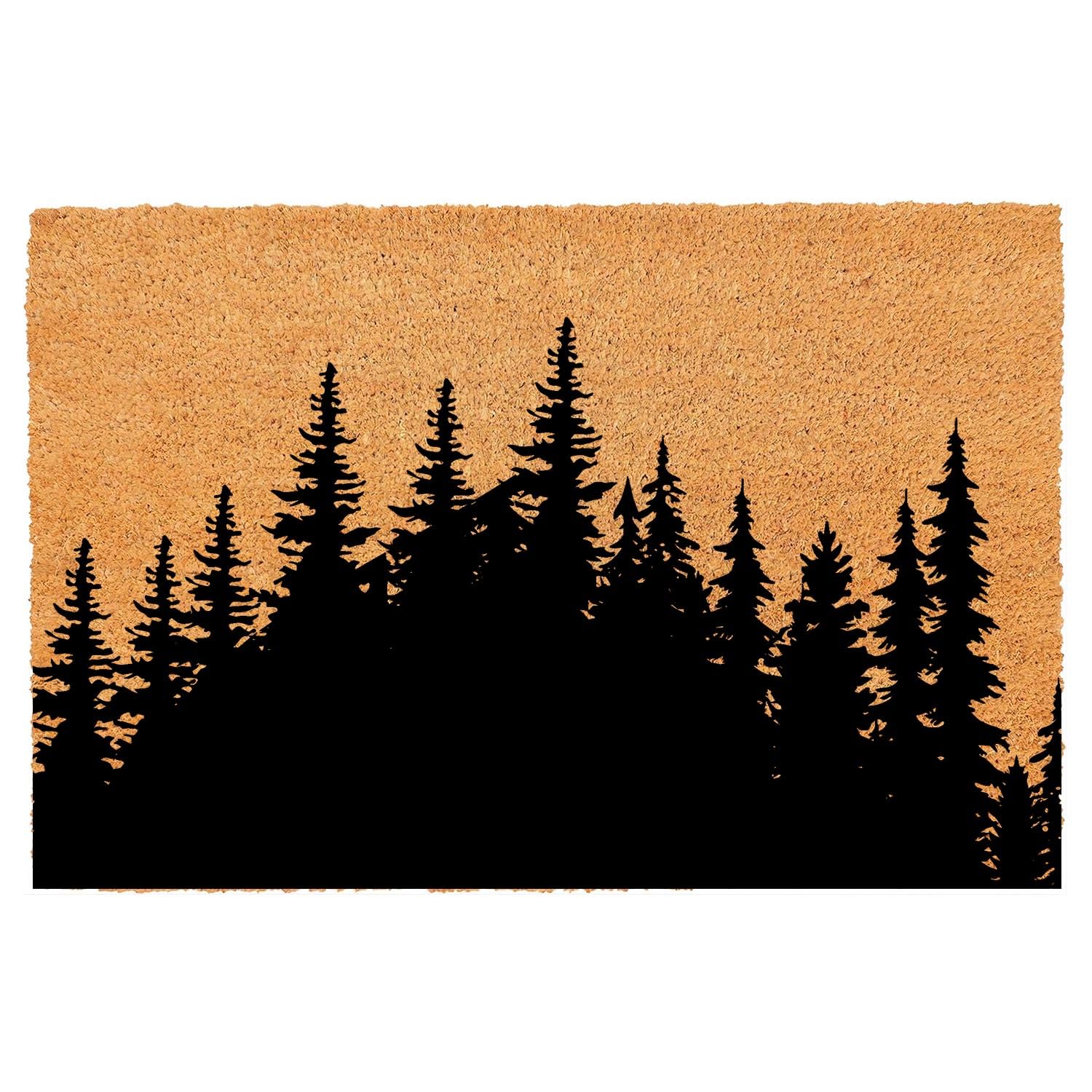 Funny Coir Doormat Tree Line Forest Landscape Front Door Mat Entryway Outdoor Mat with Heavy Duty Front Porch Welcome Mats Entry Natural Coir Brown Mat Prank Novelty Gift Outdoor Mat 23.7x15.7 inch