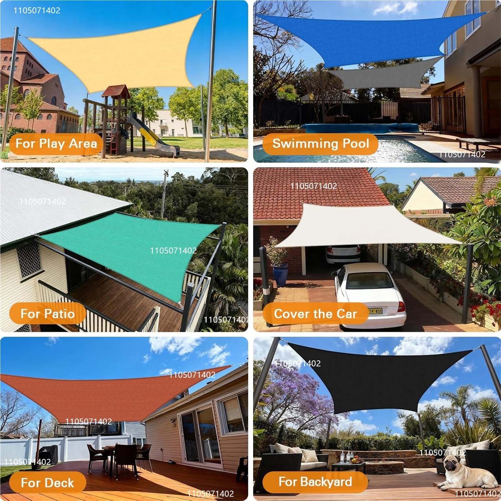 Sonnensegel 3x3,0m 4x5m Sonnenschutzsegel Mit Kit Outdoor Canopy Anti for Patio Garden(Khaki kit,200x500cm)