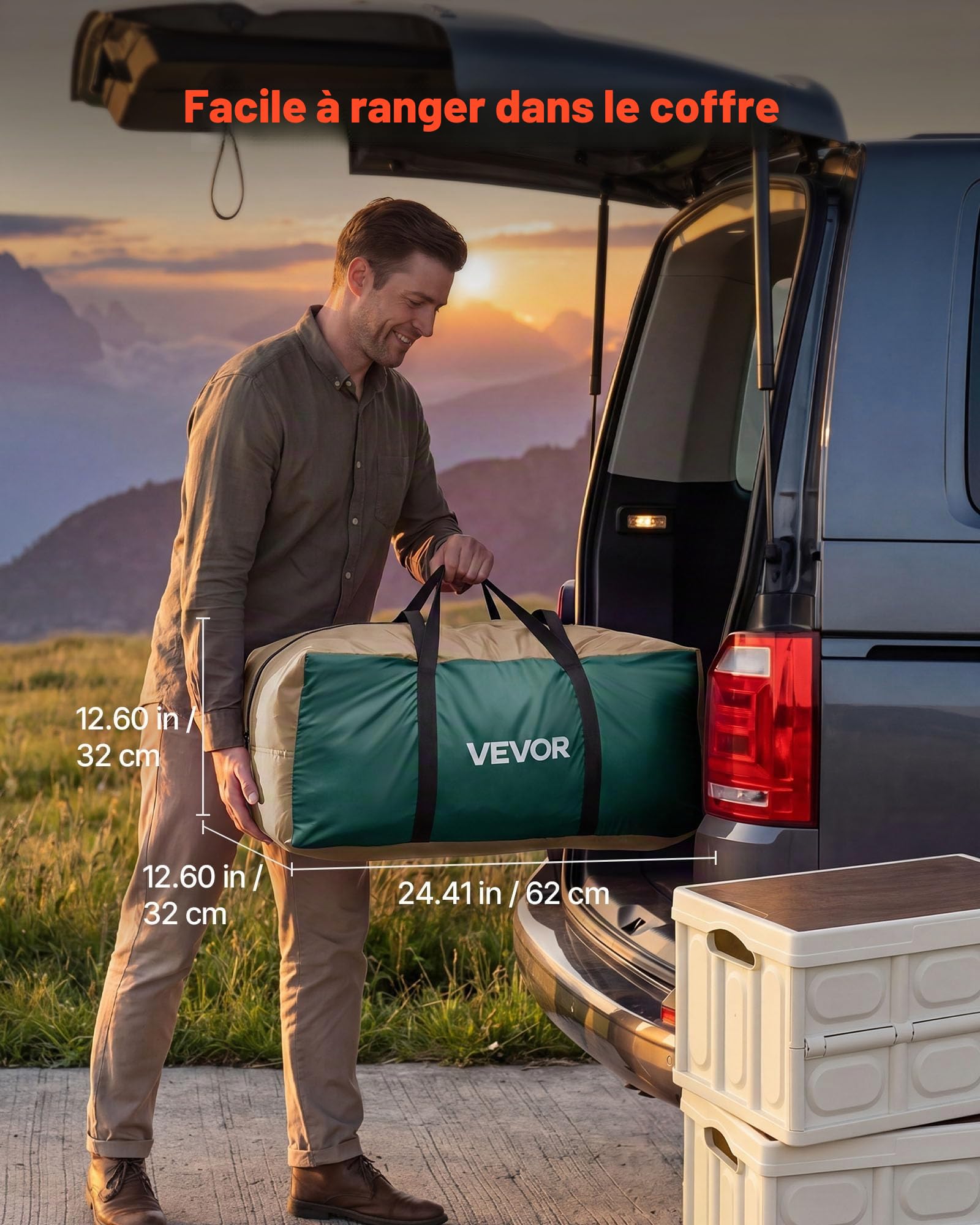 VEVOR Tente Gonflable 4 Personnes Pompe Rechargeable Tente de Camping Vert, pour Randonnée et Pique-niques en Famille, avec Tubes d'air en TPU, 5 Grandes Fenêtres en Maille, Sac de Transport Portable