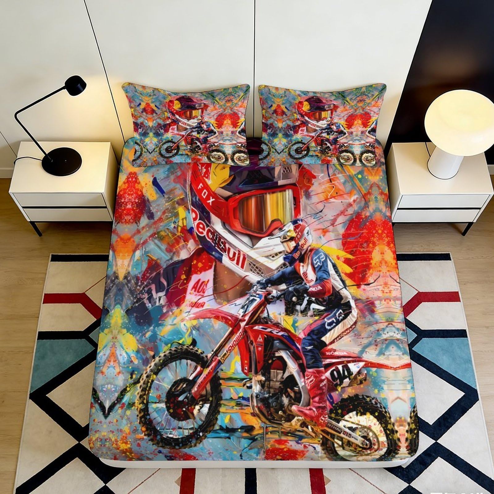 Jqzkxnhpbr Style-7 3D Printed Motocross Graffiti Fitted Sheet Microfiber Soft Mattress Cover For Bedroom Living Room Dorm Decor Protection 90X200x25cm