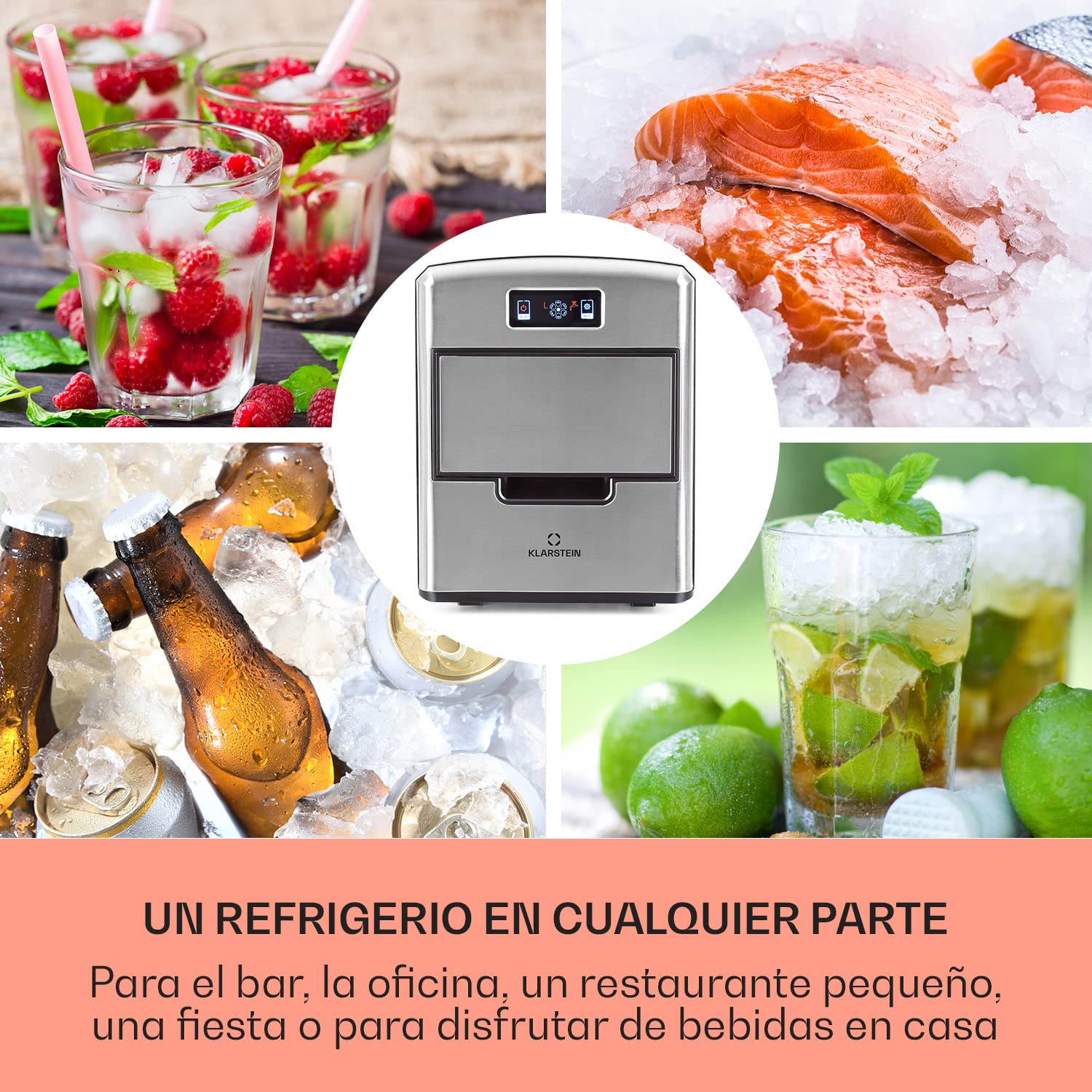 Klarstein Maquina de Hielo para Casa 2,1L, Ice Maker Encimera 12 kg, Maquina para Hacer Cubitos de Hielo 3 Tamaños, Doméstica para Casa con Panel Táctil, Aparato Cocina Fácil de Limpiar y Rápido